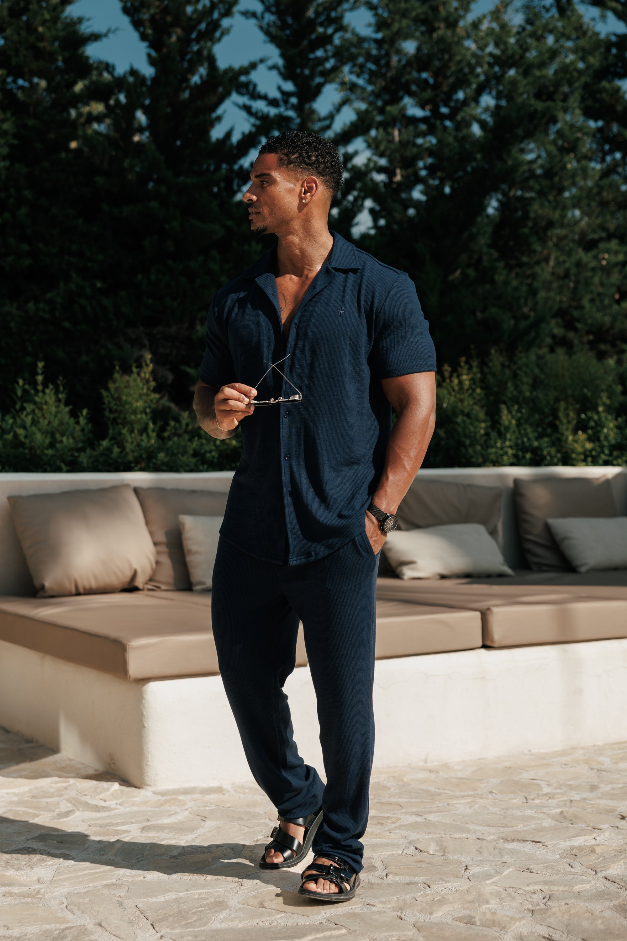 Jersey Cord Stretch Navy Revere Hemd Kurzarm - FSR071 (VORBESTELLUNG 18. JULI)