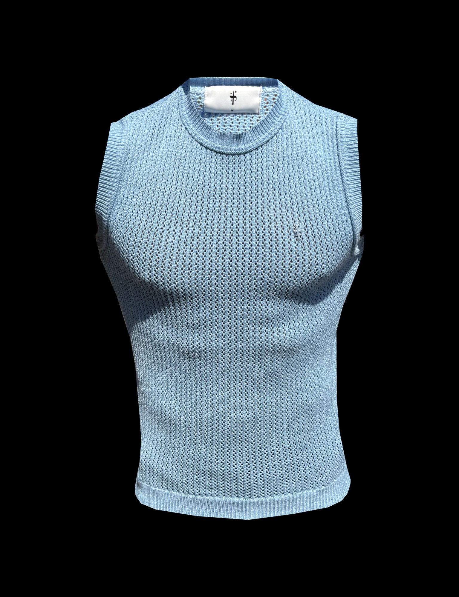Blaue Glockenblume / Silberfarbene Viskose Gehäkelte Strickweste - FSJ166 (VORBESTELLUNG 29. JUNI)