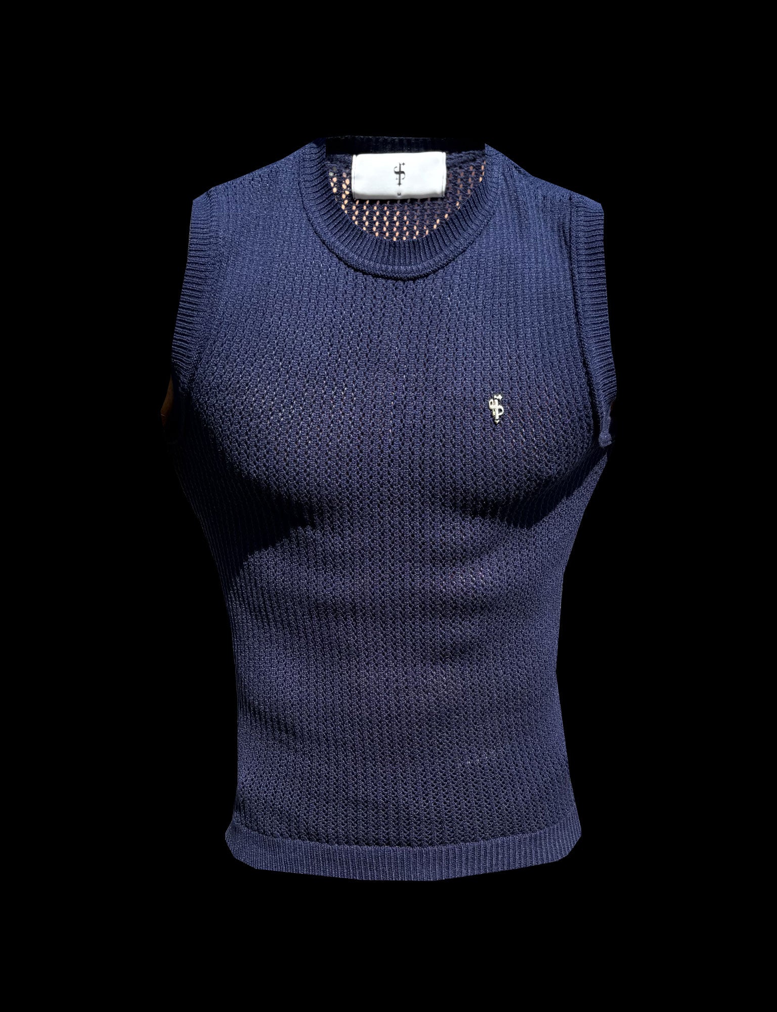 Marineblau / Gold Viskose Häkelstrickweste - FSJ168 (VORBESTELLUNG 29. JUNI)