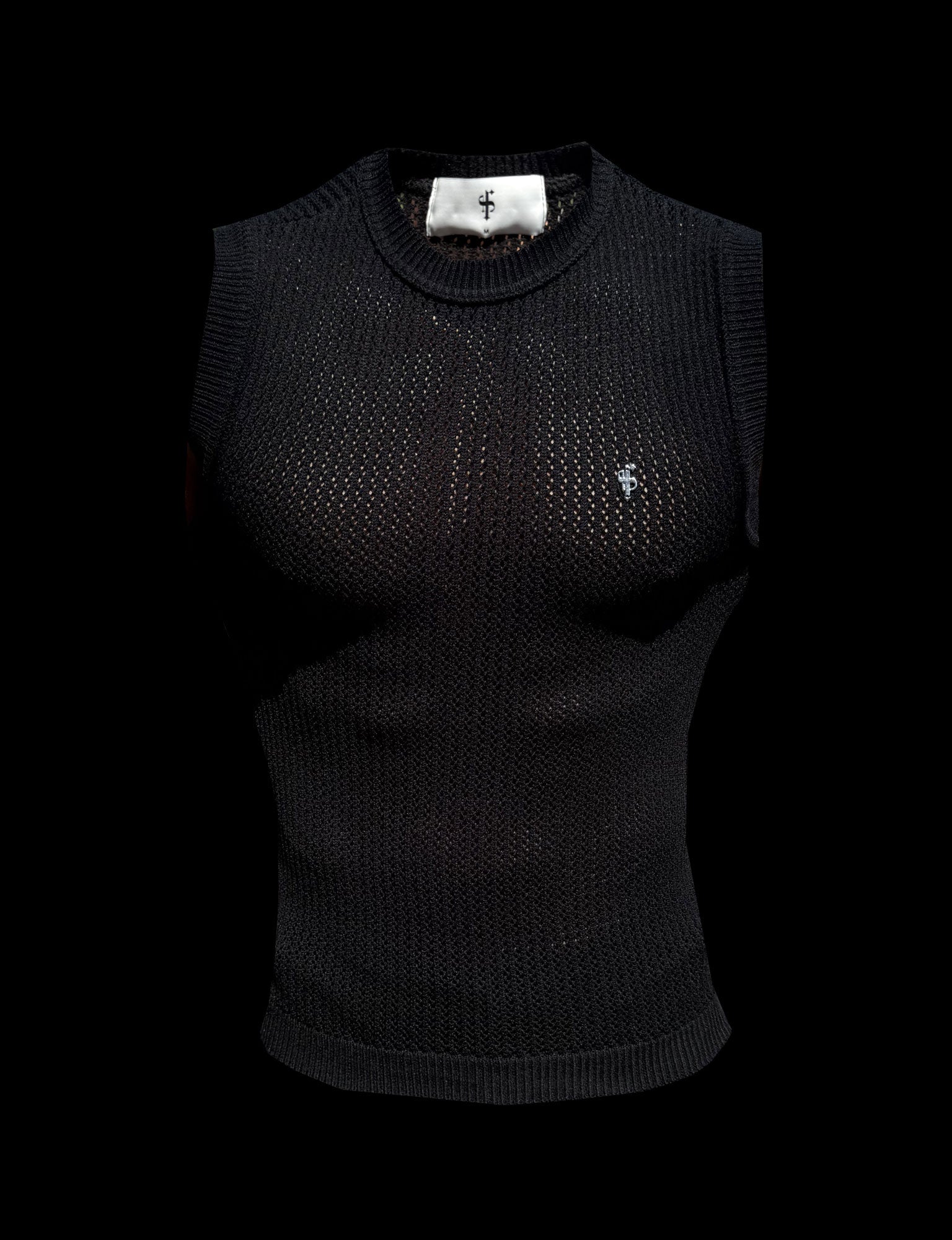 Black / Silver Viscose Crochet Knitted Vest - FSJ164 (PRE ORDER 29TH JUNE)