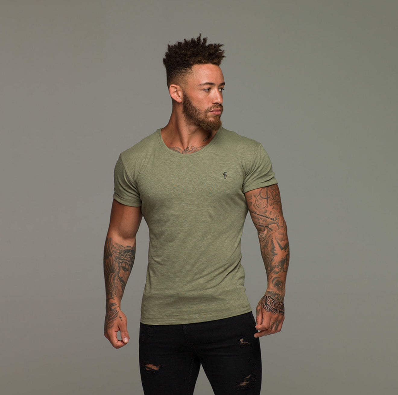 Olive Slub Crew T-Shirt - FSH1331 (PRE ORDER 16TH JUNE)
