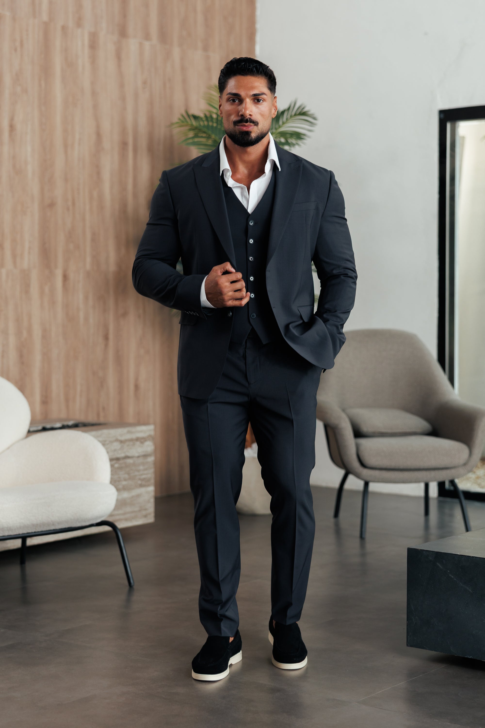 Relaxed Formal Charcoal Stretch Trousers - FSTR023 RELAXED