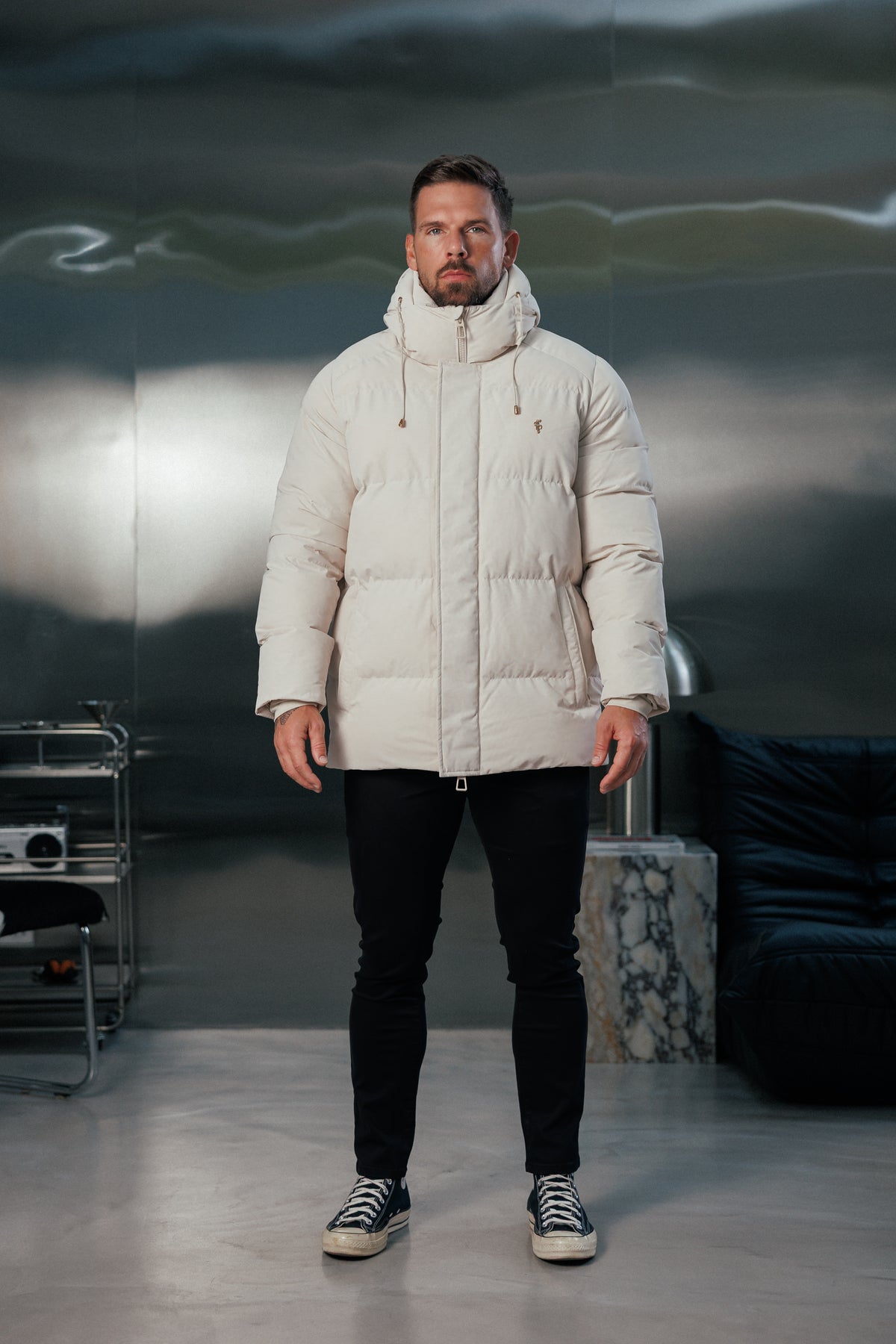 Light Beige Padded Coat with Hood - FSN239 (PRE ORDER 24TH OCTOBER)