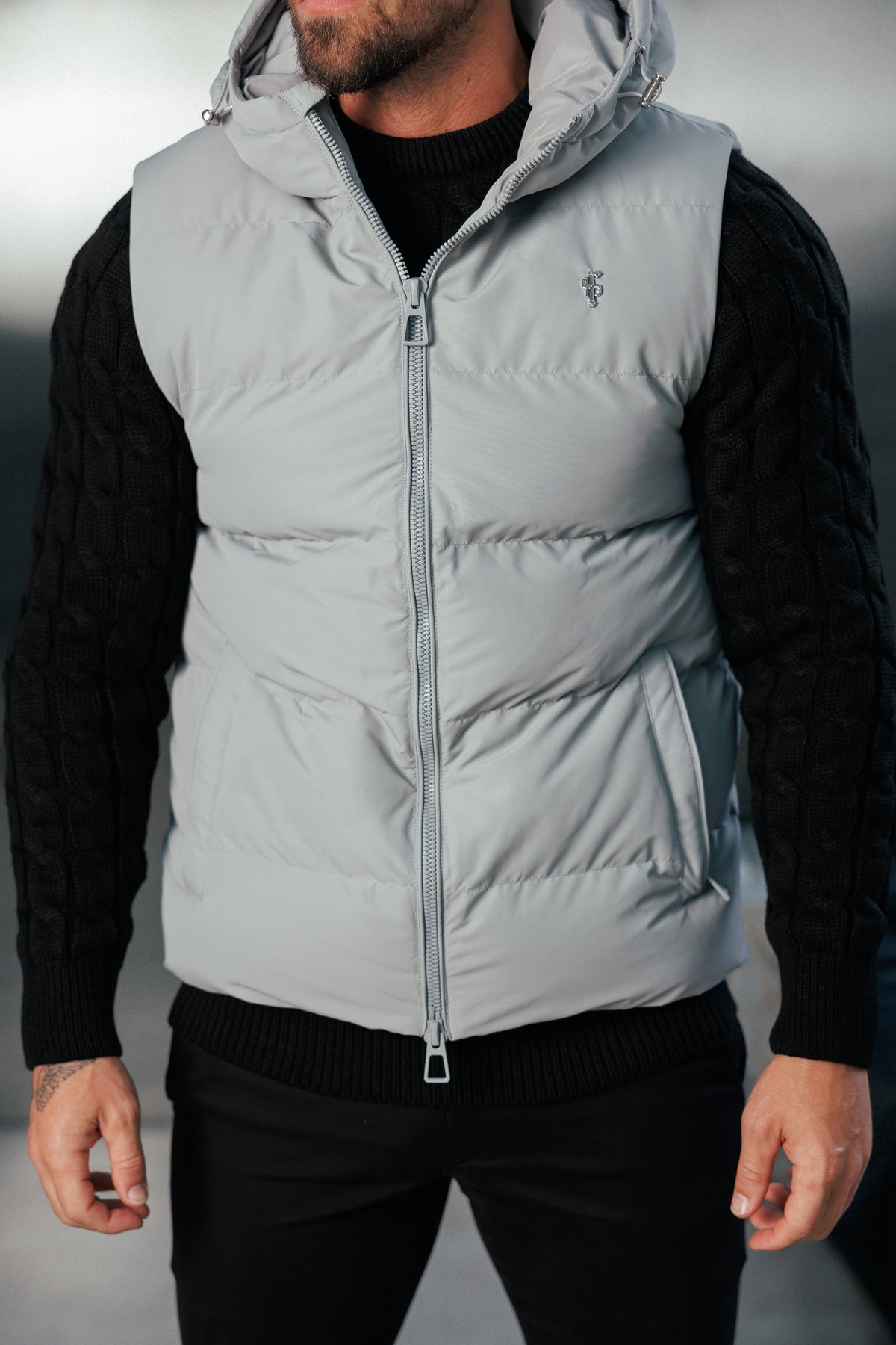 Mid Grey Padded Hooded Gilet - FSN244 (PRE ORDER 24TH OCTOBER)