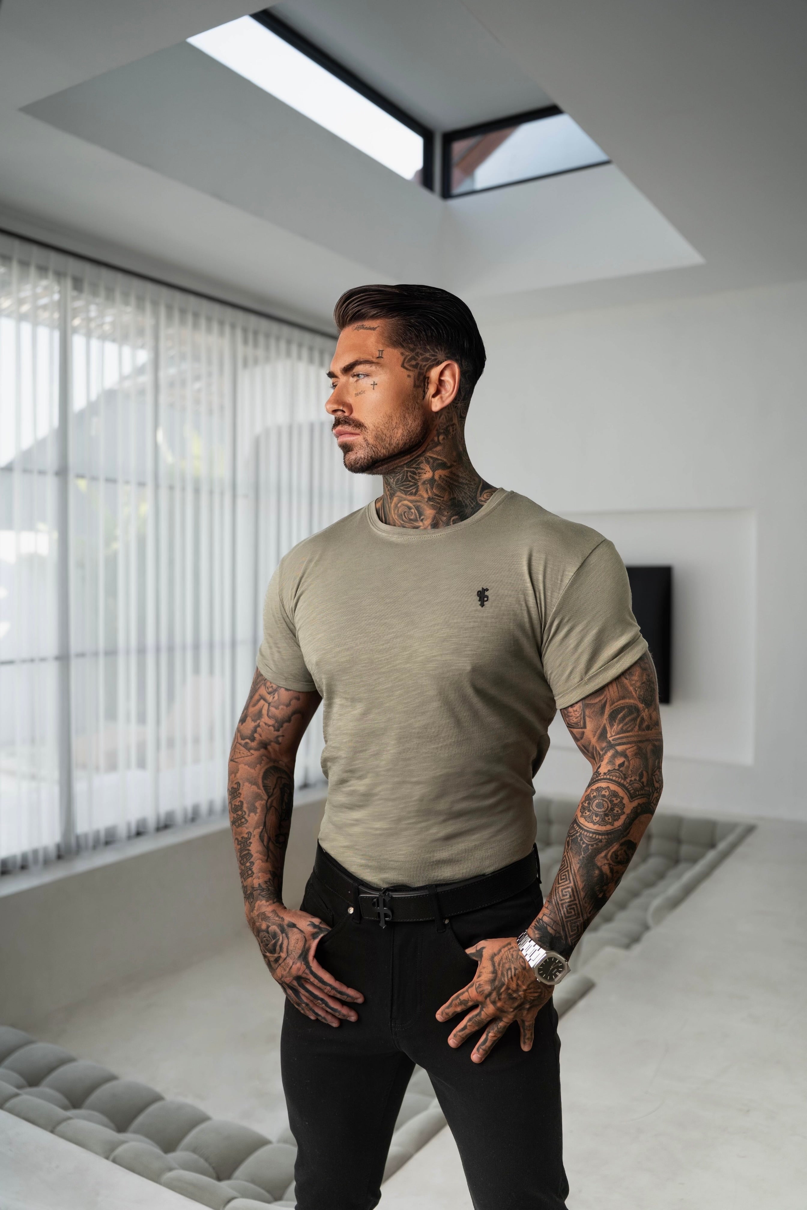 Olive Slub Crew T-Shirt - FSH1331 (PRE ORDER 16TH JUNE)