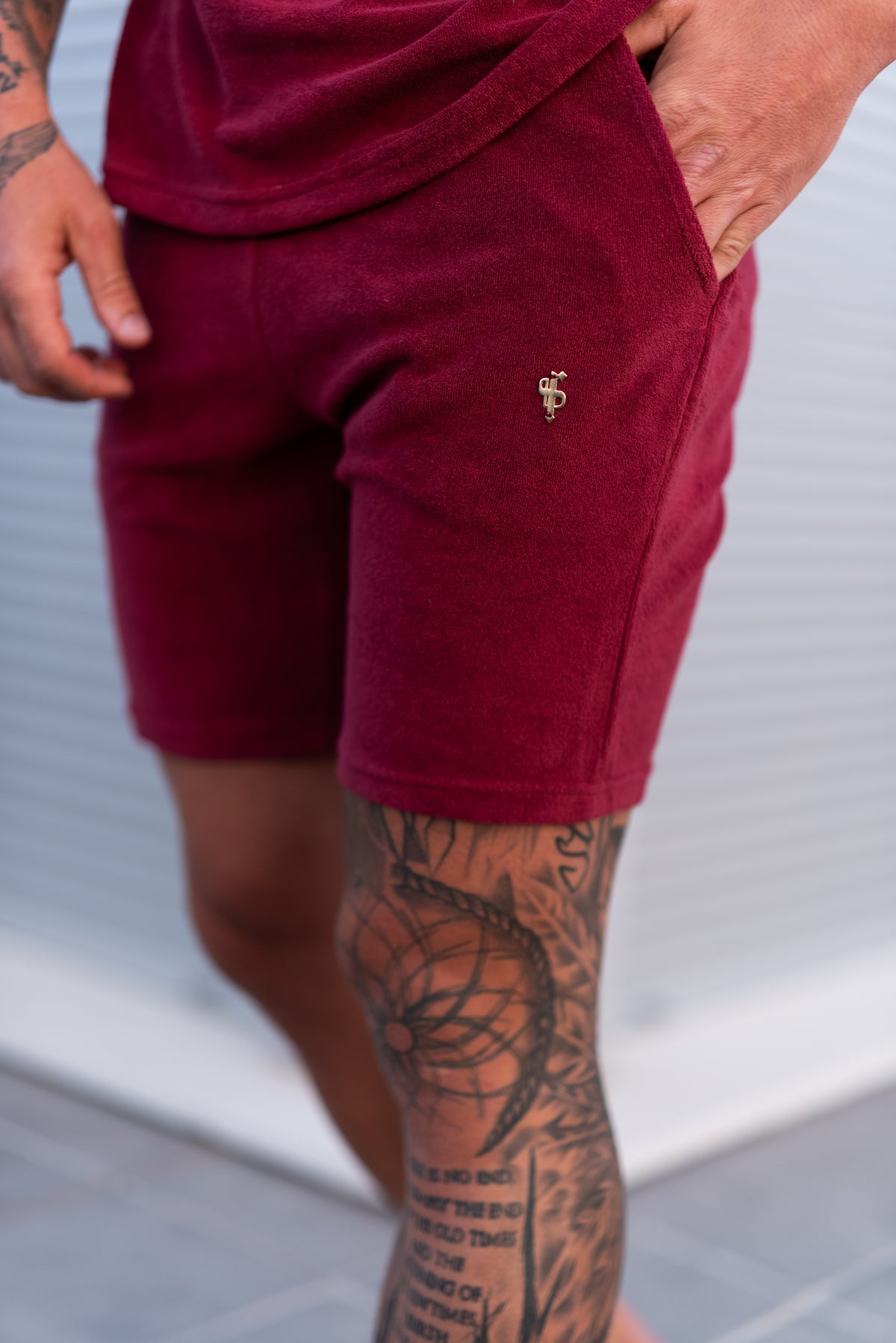 Burgunderrot / Silber Frottee-Shorts - FSH1350