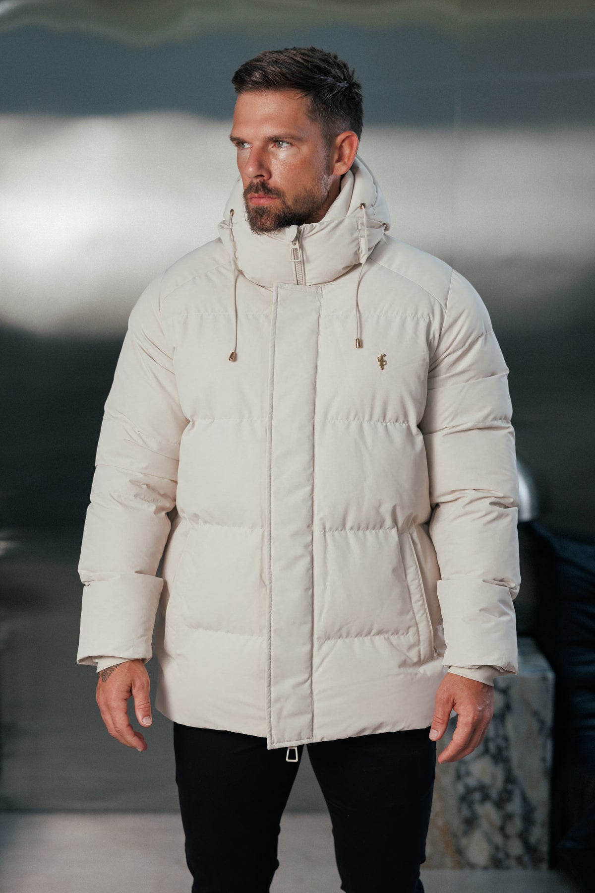 Light Beige Padded Coat with Hood - FSN239 (PRE ORDER 24TH OCTOBER)