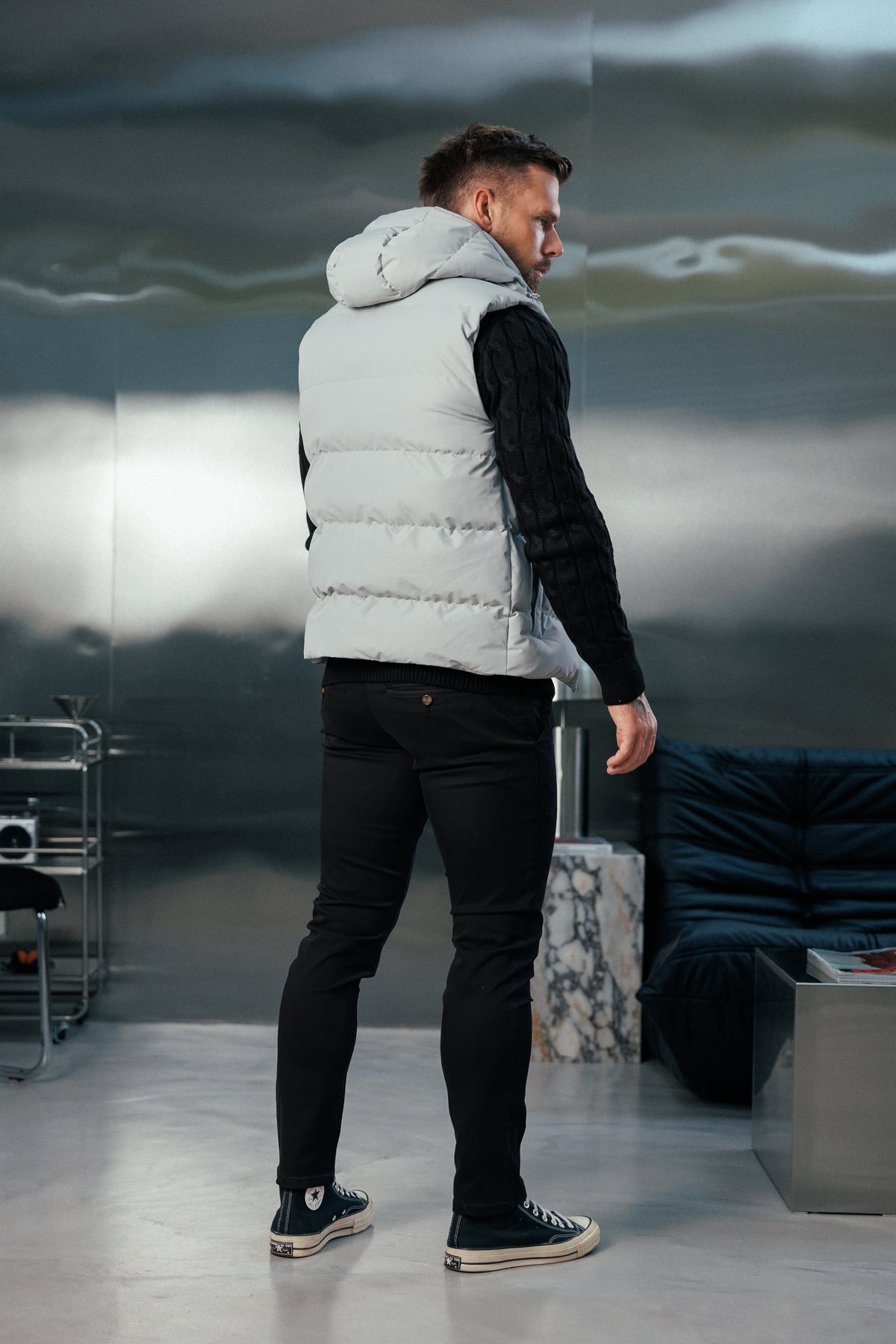 Mid Grey Padded Hooded Gilet - FSN244 (PRE ORDER 24TH OCTOBER)