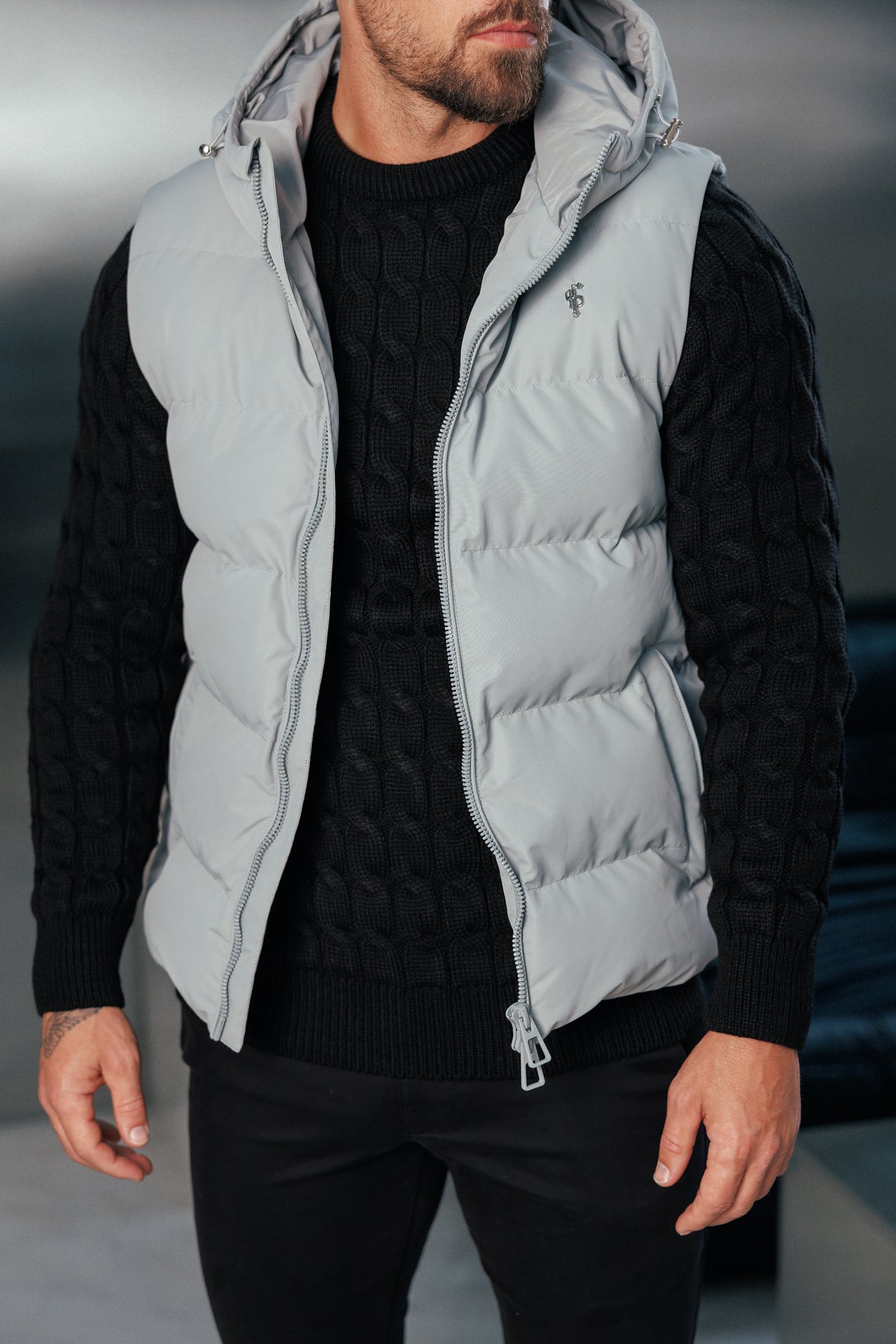 Mid Grey Padded Hooded Gilet - FSN244 (PRE ORDER 24TH OCTOBER)