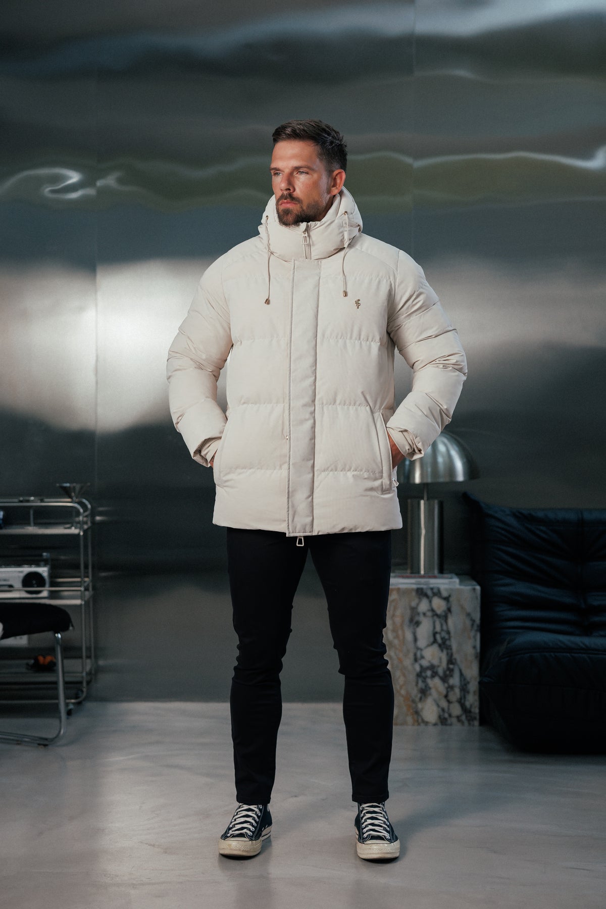 Light Beige Padded Coat with Hood - FSN239 (PRE ORDER 24TH OCTOBER)