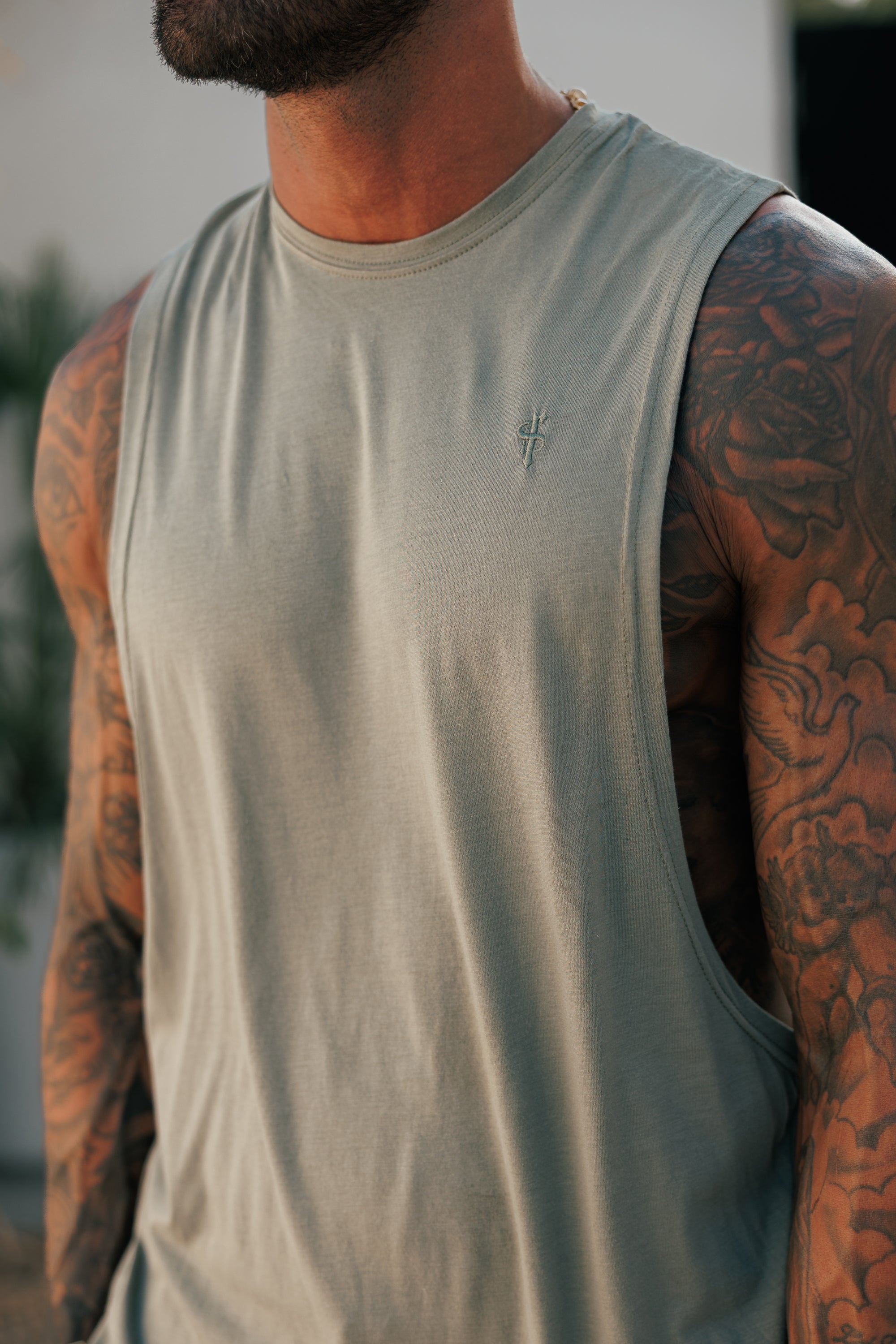 Classic Bamboo Dropped Armhole Olive Vest - FSH1341