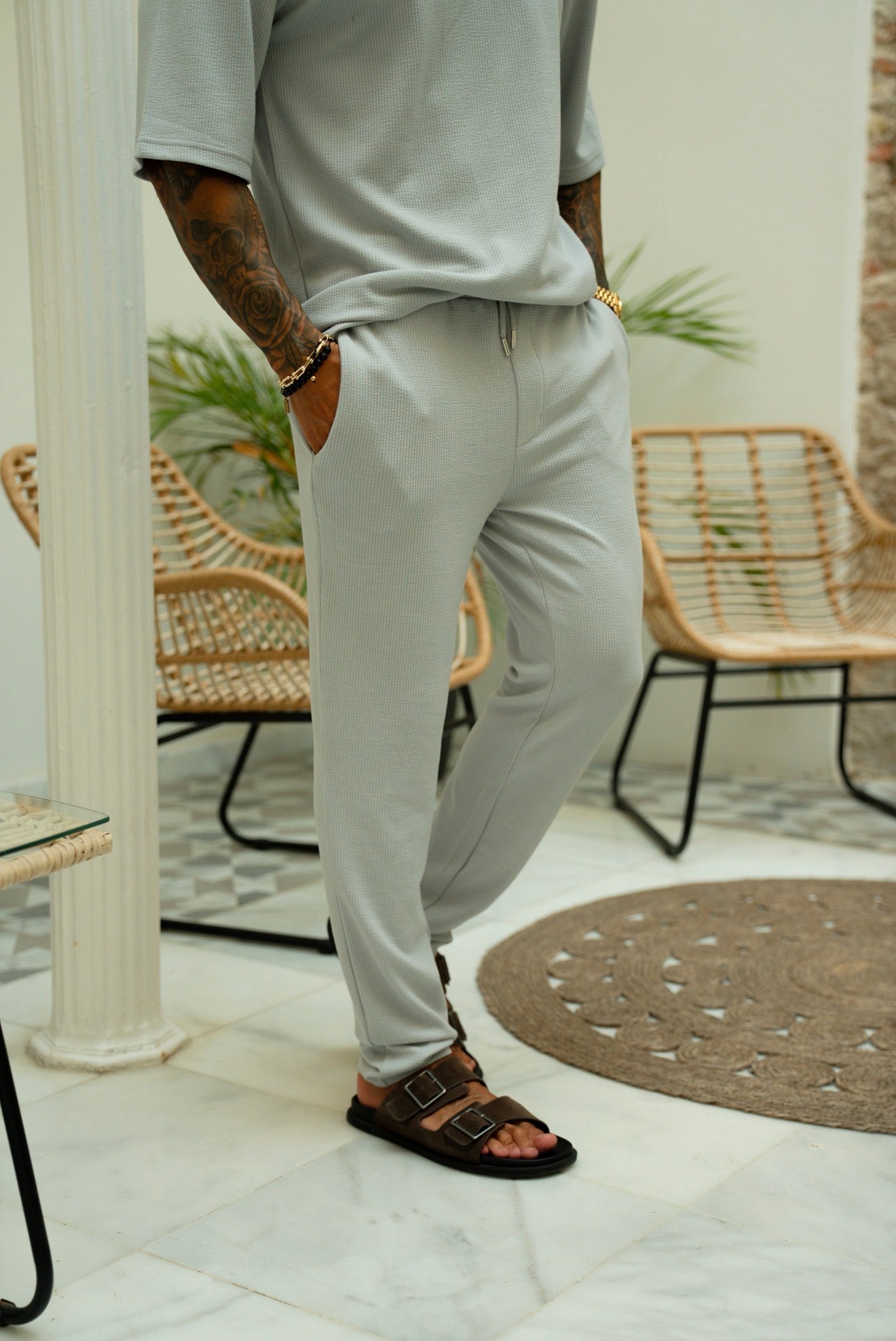Jersey-Kordhose, schmal geschnitten, hellgrau - FSR091