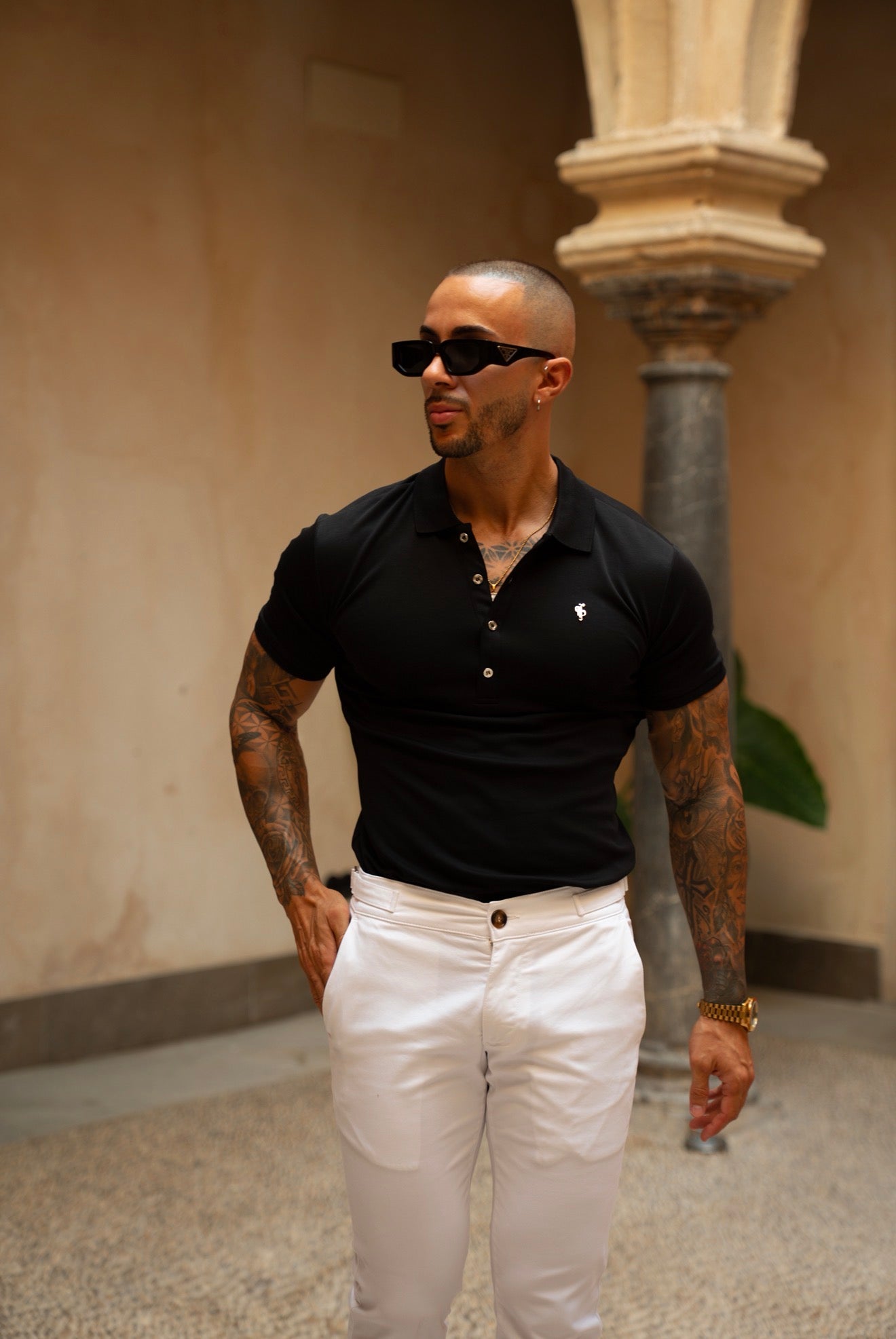Klassisches Poloshirt aus Pima-Baumwolle, Kurzarm, Schwarz / Silber - FSH1546
