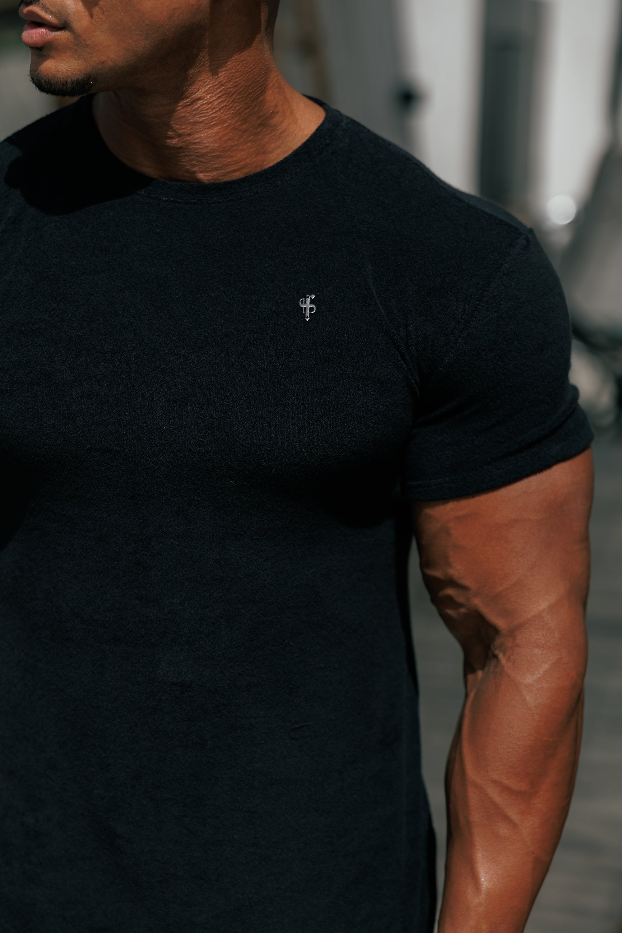 Black Towelling Crew T Shirt - FSH816 (PRE ORDER 16TH JUNE)