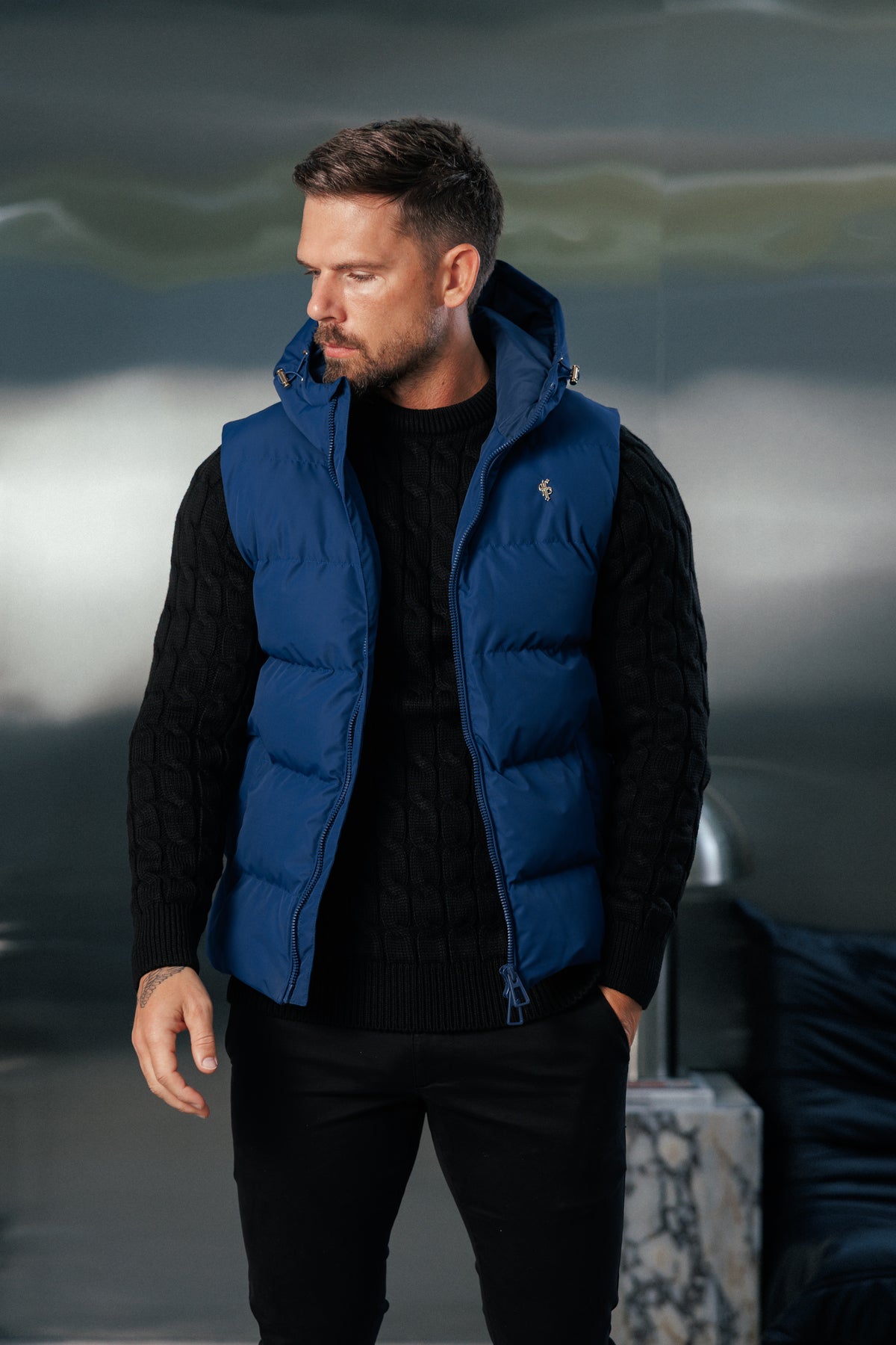 Navy Padded Hooded Gilet - FSN242 (PRE ORDER 24TH OCTOBER)