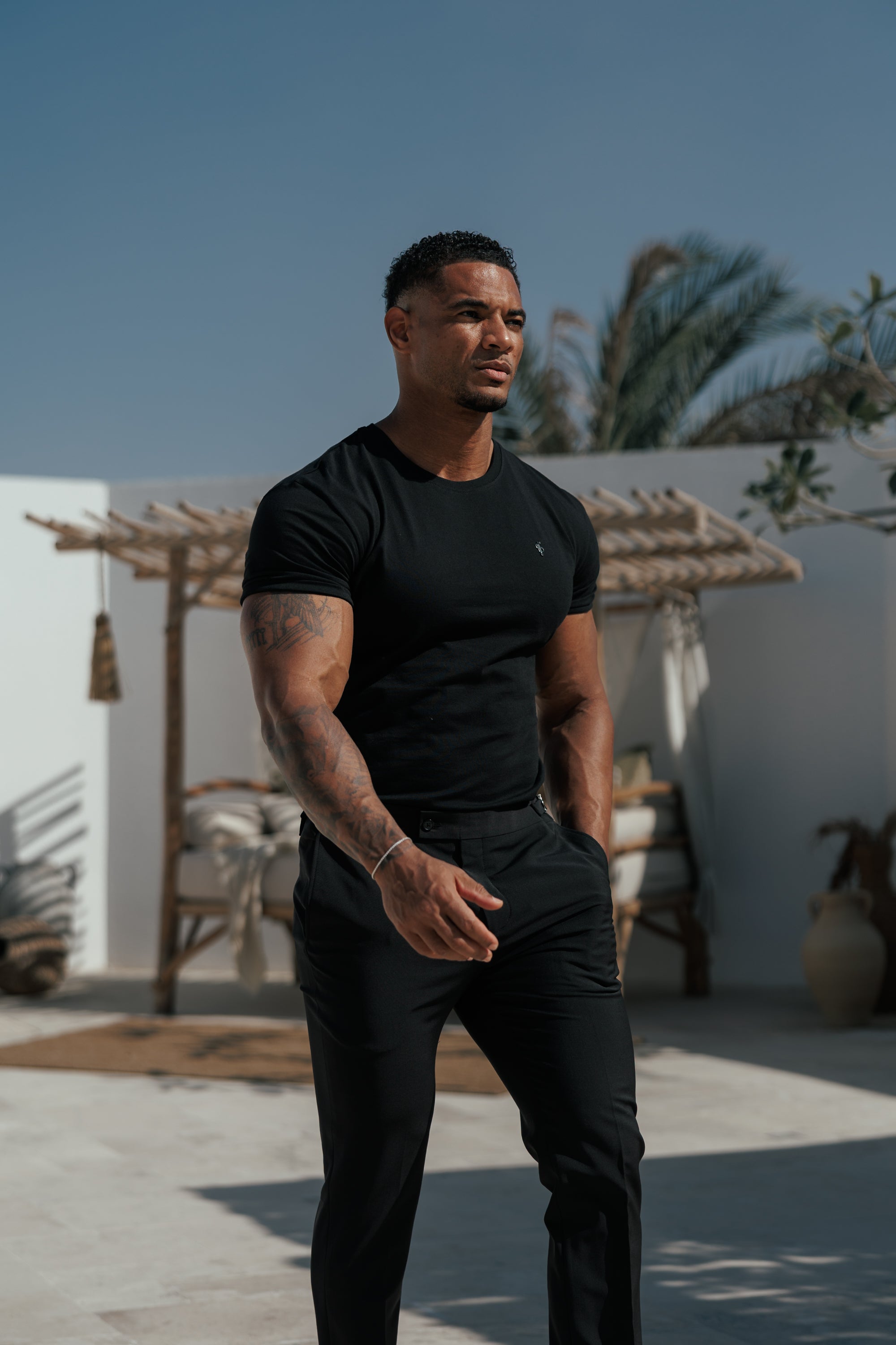 Black Crew Tshirt with Black Metal Emblem Decal FSH1454 (PRE ORDER 11TH MAY)