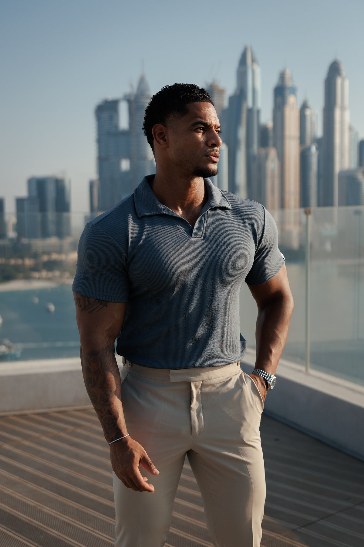 Gunmetal Jersey Cord Revere Polo Short Sleeve - FSR153