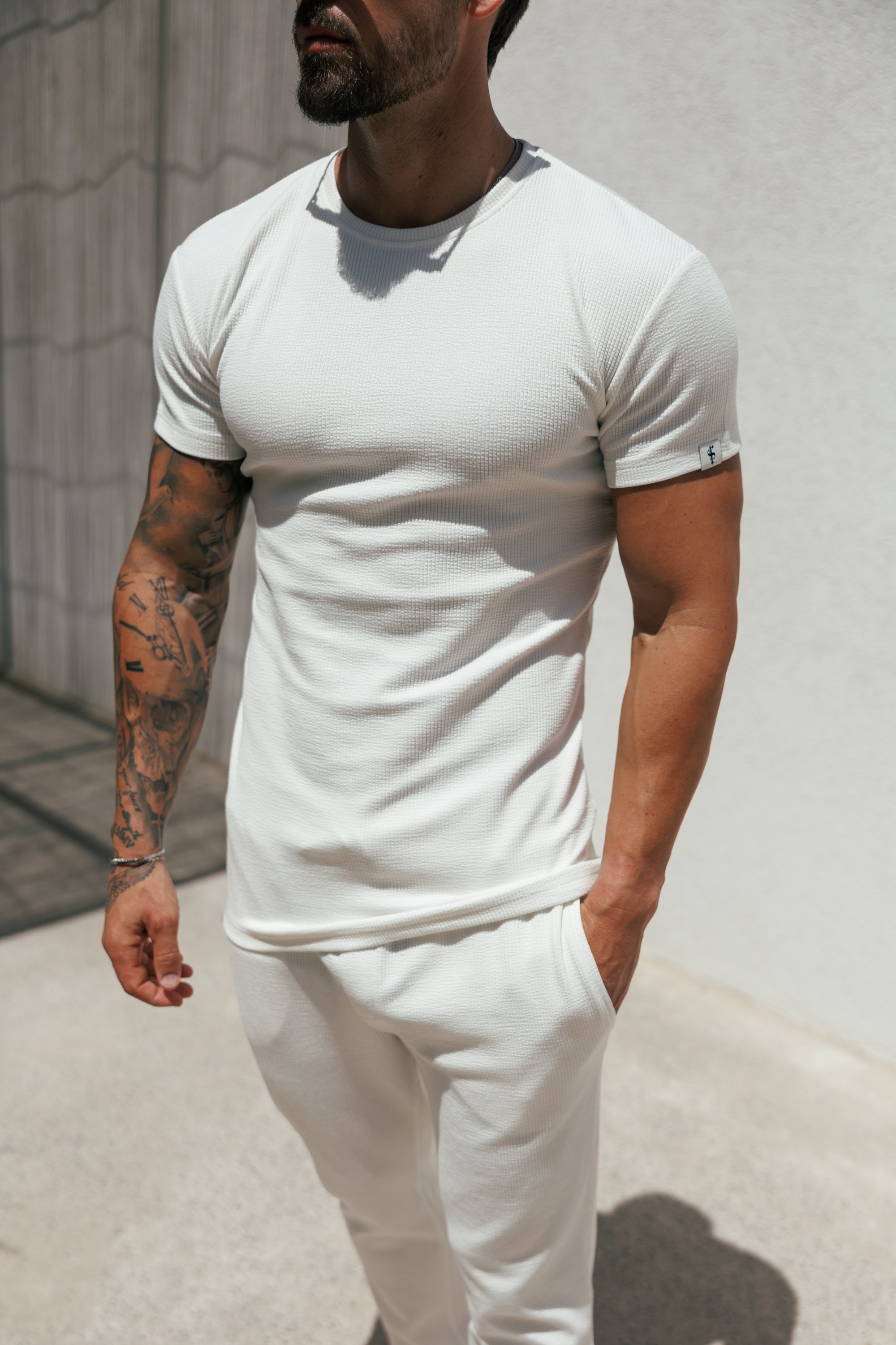 Jersey-Kordelzug-T-Shirt in Weiß – FSR093 (VORBESTELLUNG 12. JUNI)
