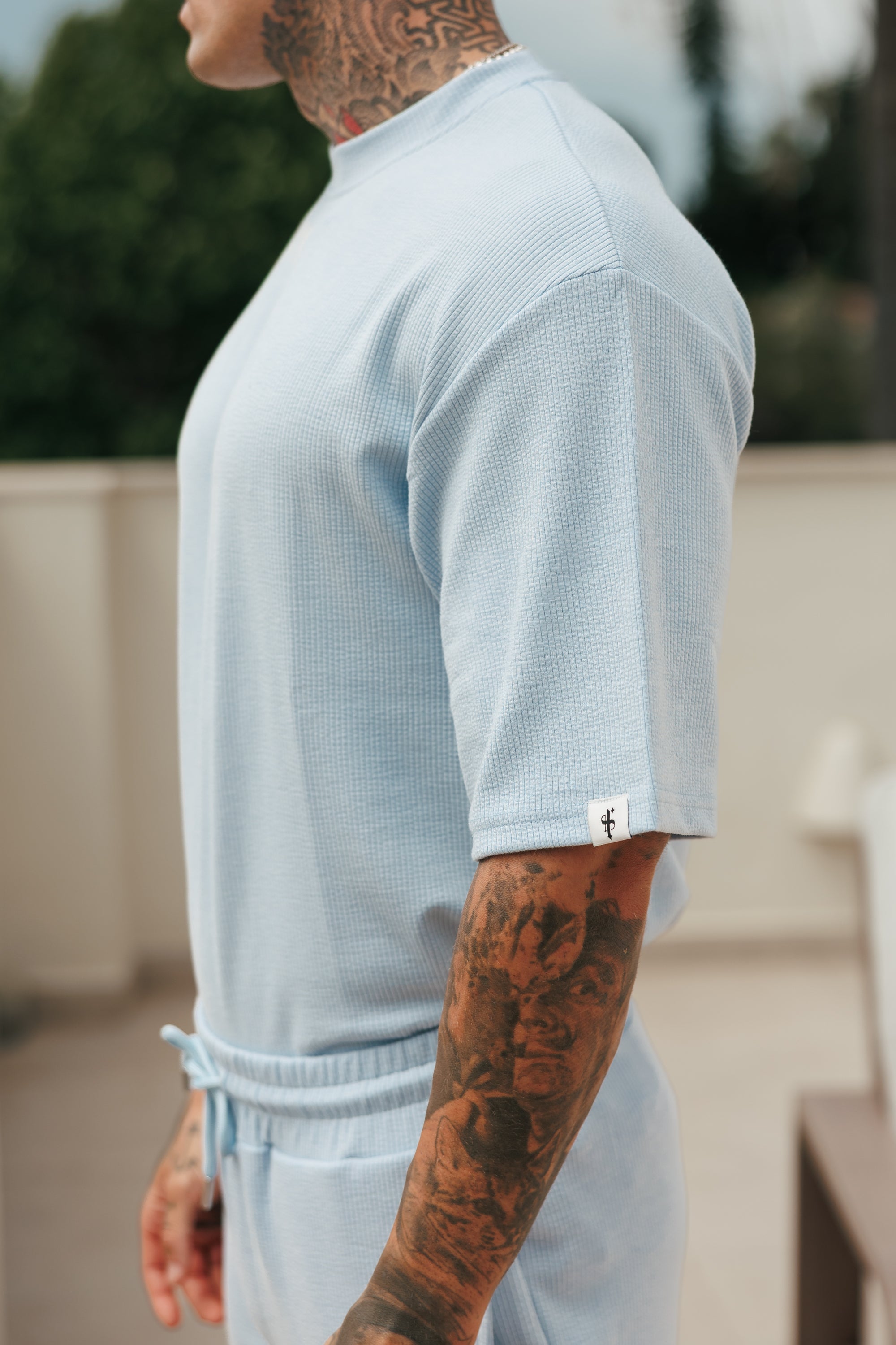 Jersey Cord Hellblau Oversized T-Shirt - FSR106
