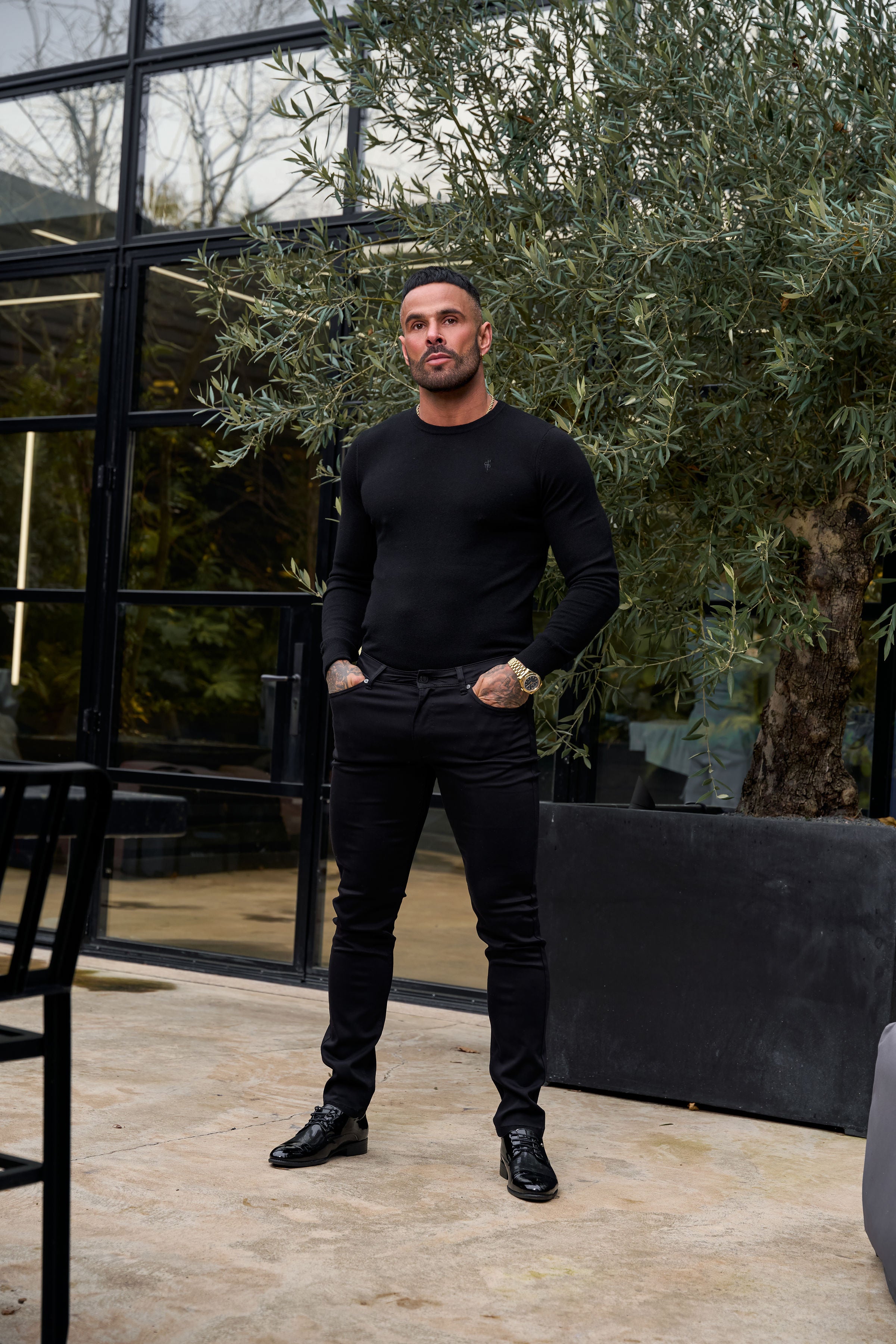 Slim Stretch Black Relaxed Sateen Trousers - FSH1302 (PRE ORDER 31ST AUGUST)