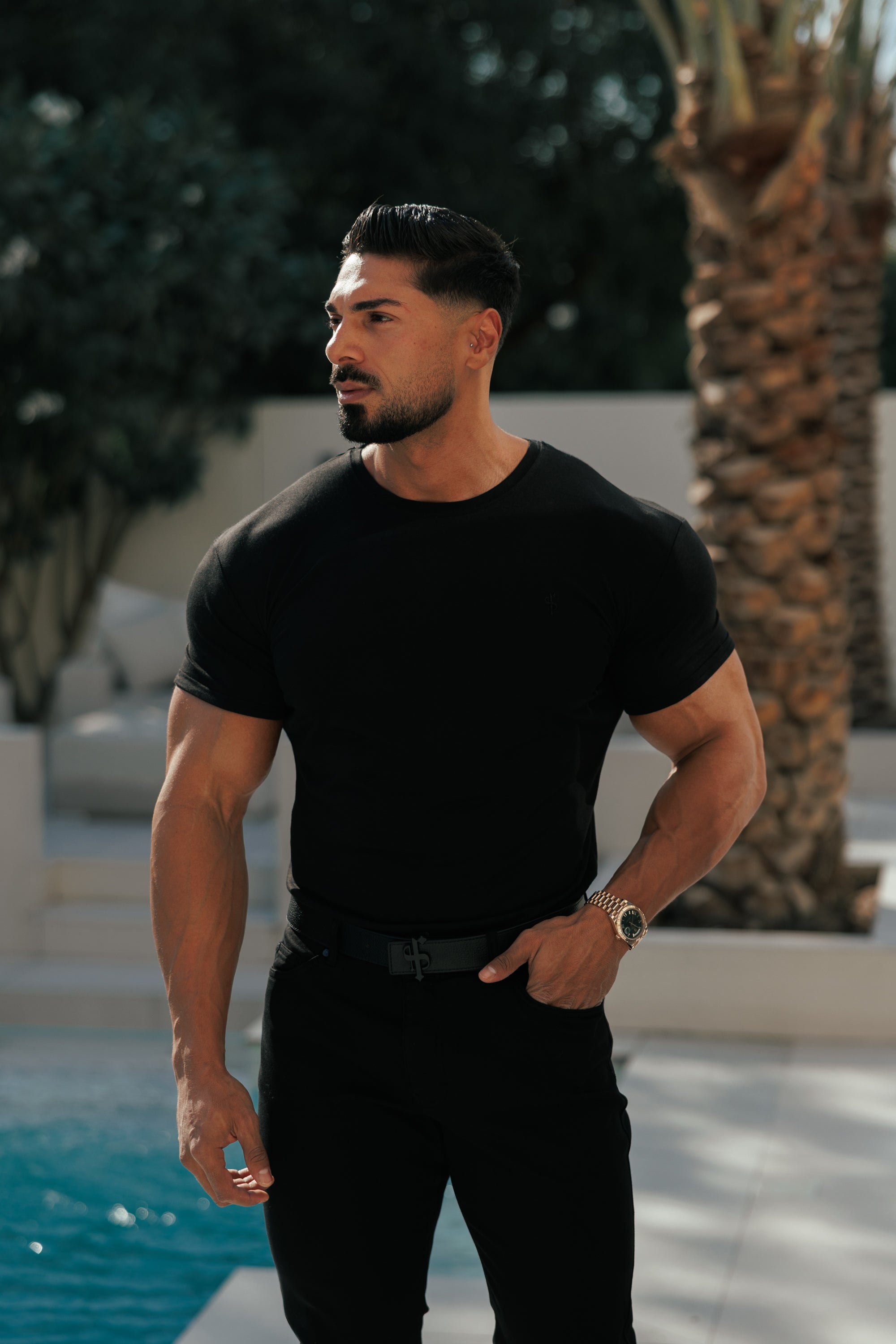 Schwarzes Bambus-T-Shirt mit Rundhalsausschnitt - FSH577