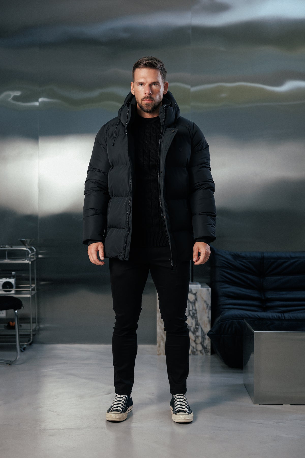 Black Padded Coat with Hood - FSN234E (PRE ORDER 24TH OCTOBER)