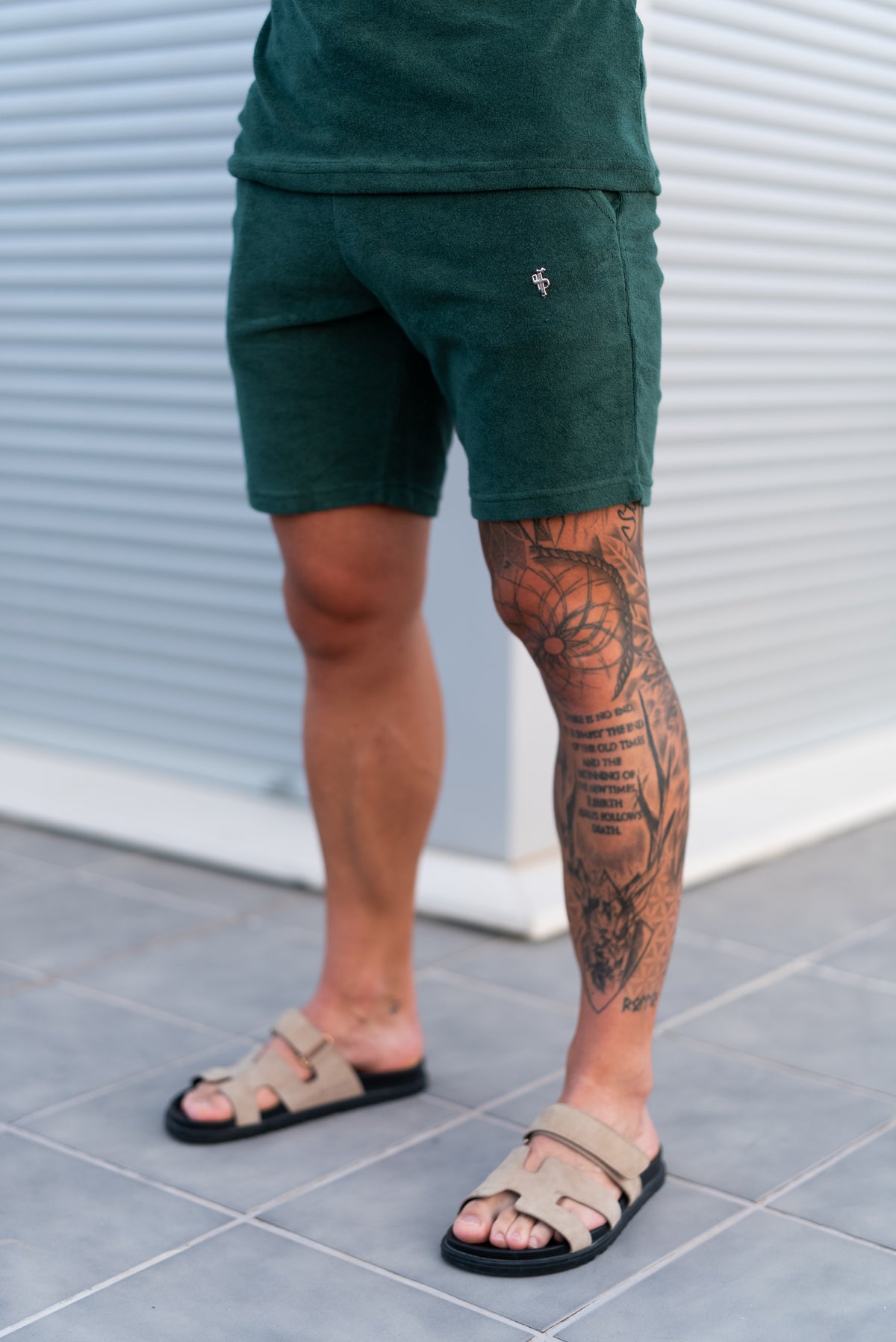 Waldgrün / Silberne Frottee-Shorts - FSH1348