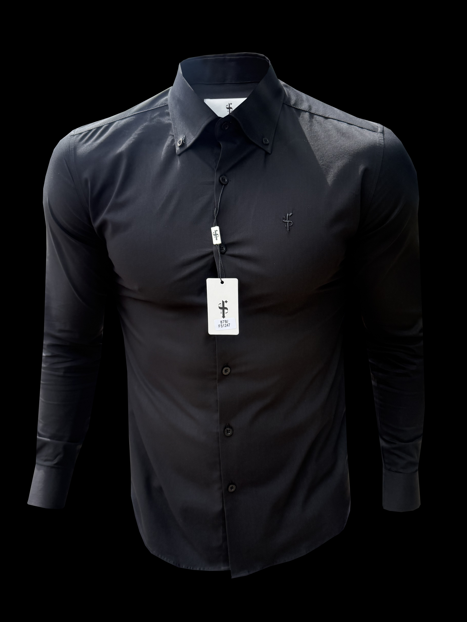 Romeo Classic Fit Stretch Schwarzes Buttondown-Kragenhemd - FS1247