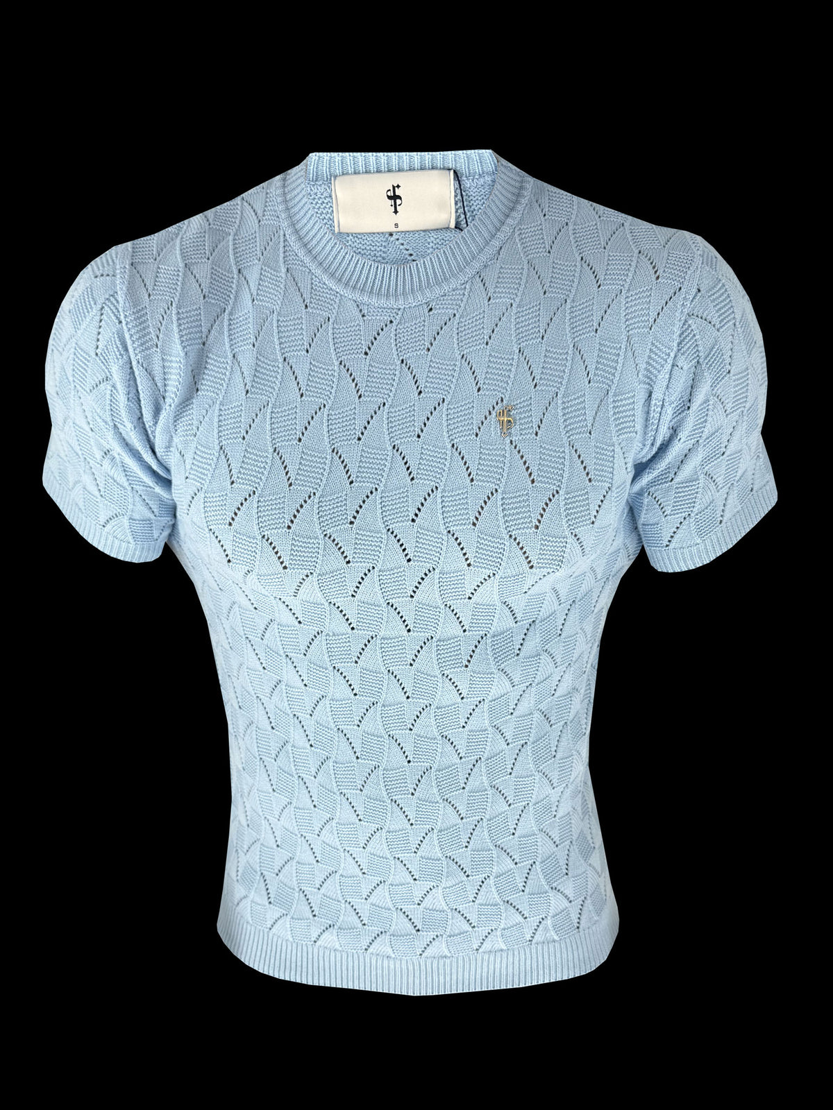 Bluebell Wave Weave Strick-T-Shirt mit kurzen Ärmeln - FSJ172