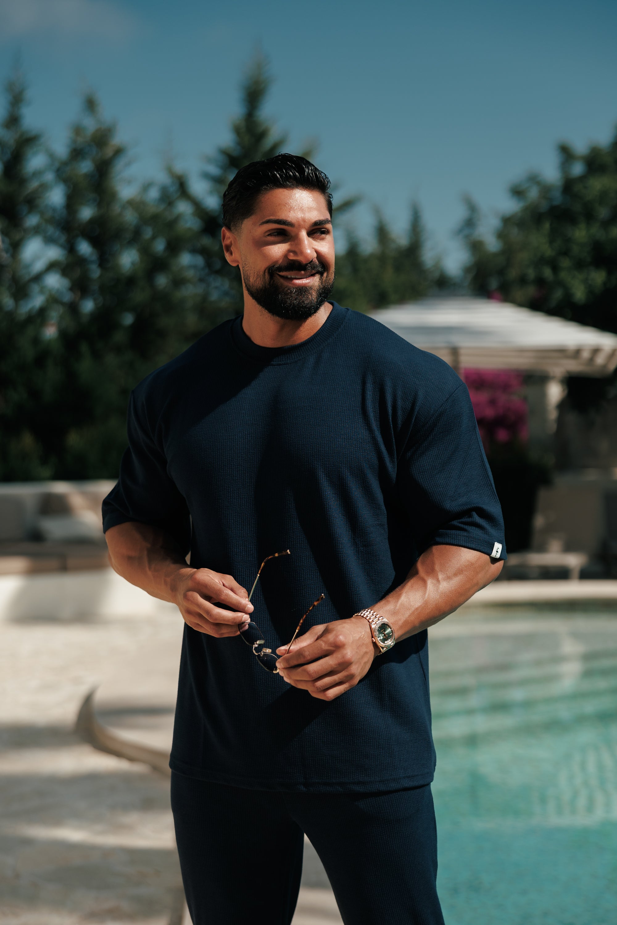 Jersey Cord Navy Oversized T-Shirt - FSR103