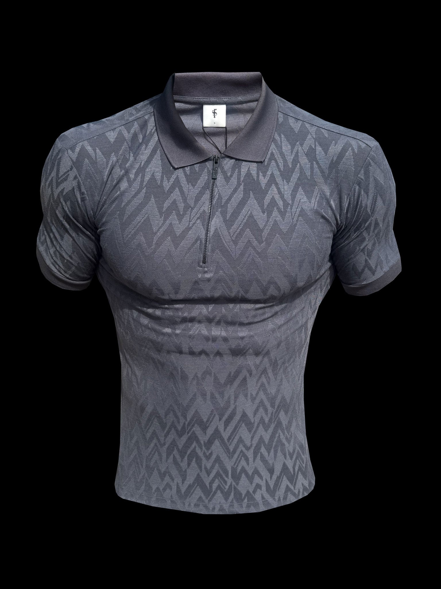 Classic Jacquard Charcoal Chevron Zipped Polo - FSR059