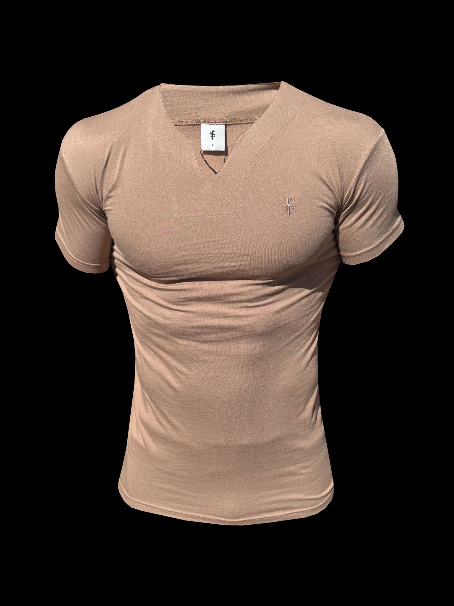 Fortschrittliches V-Ausschnitt Bambus-T-Shirt Kurzarm Kaffee - FSH1468