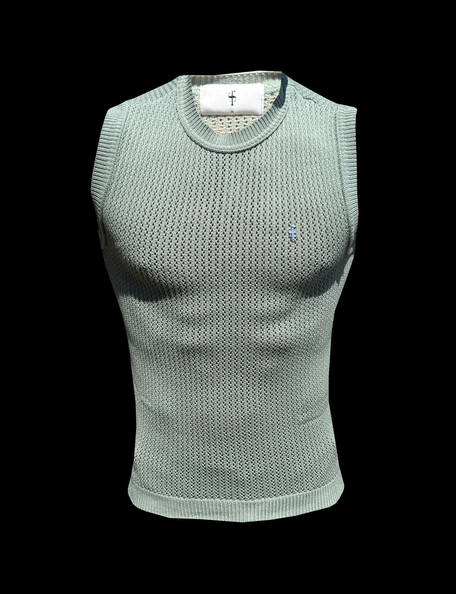 Salbei / Silber Viskose Gehäkelte Strickweste - FSJ167 (VORBESTELLUNG 29. JUNI)