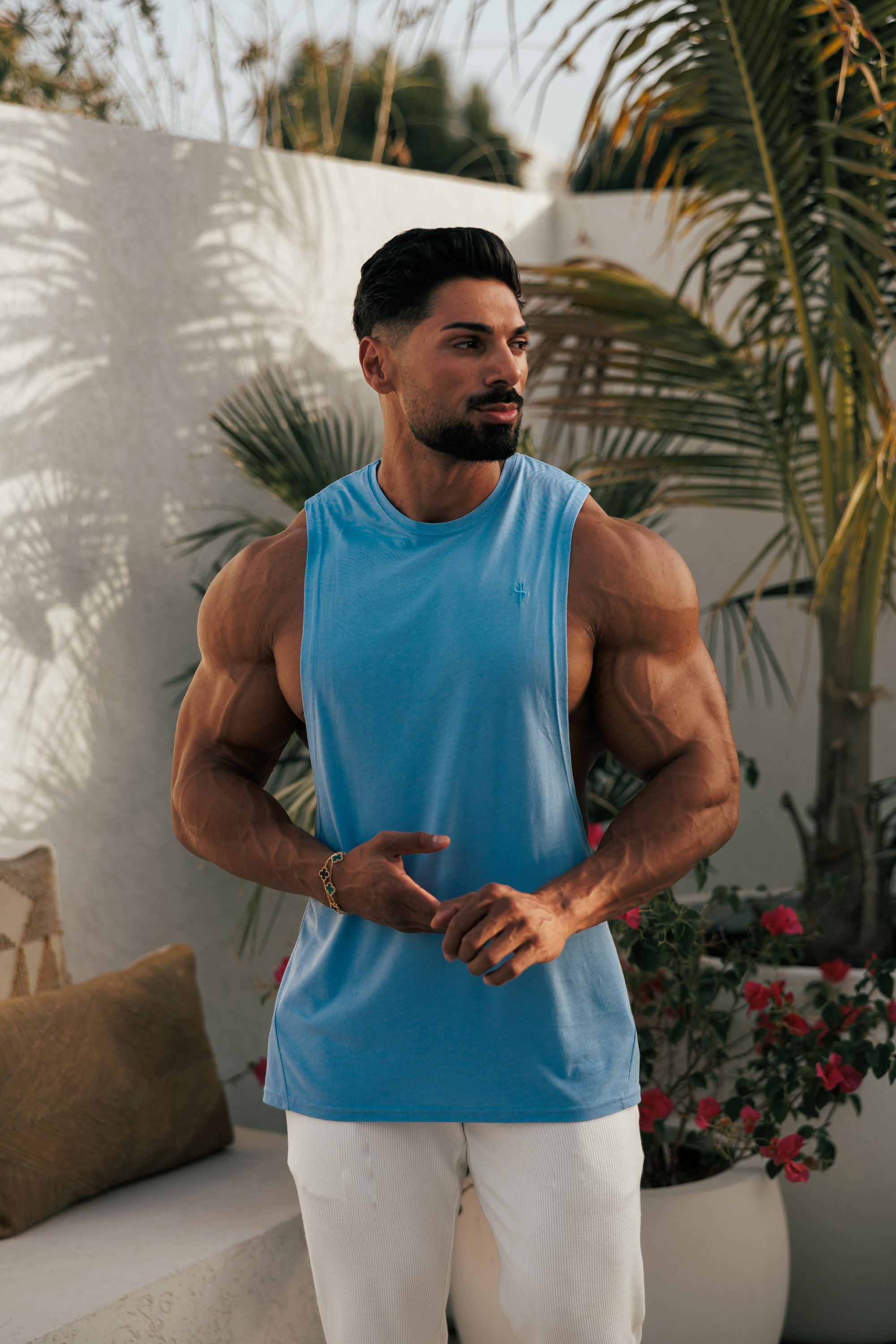 Classic Bamboo Dropped Armhole Light Blue Vest - FSH787 (PRE ORDER 11TH JUNE)