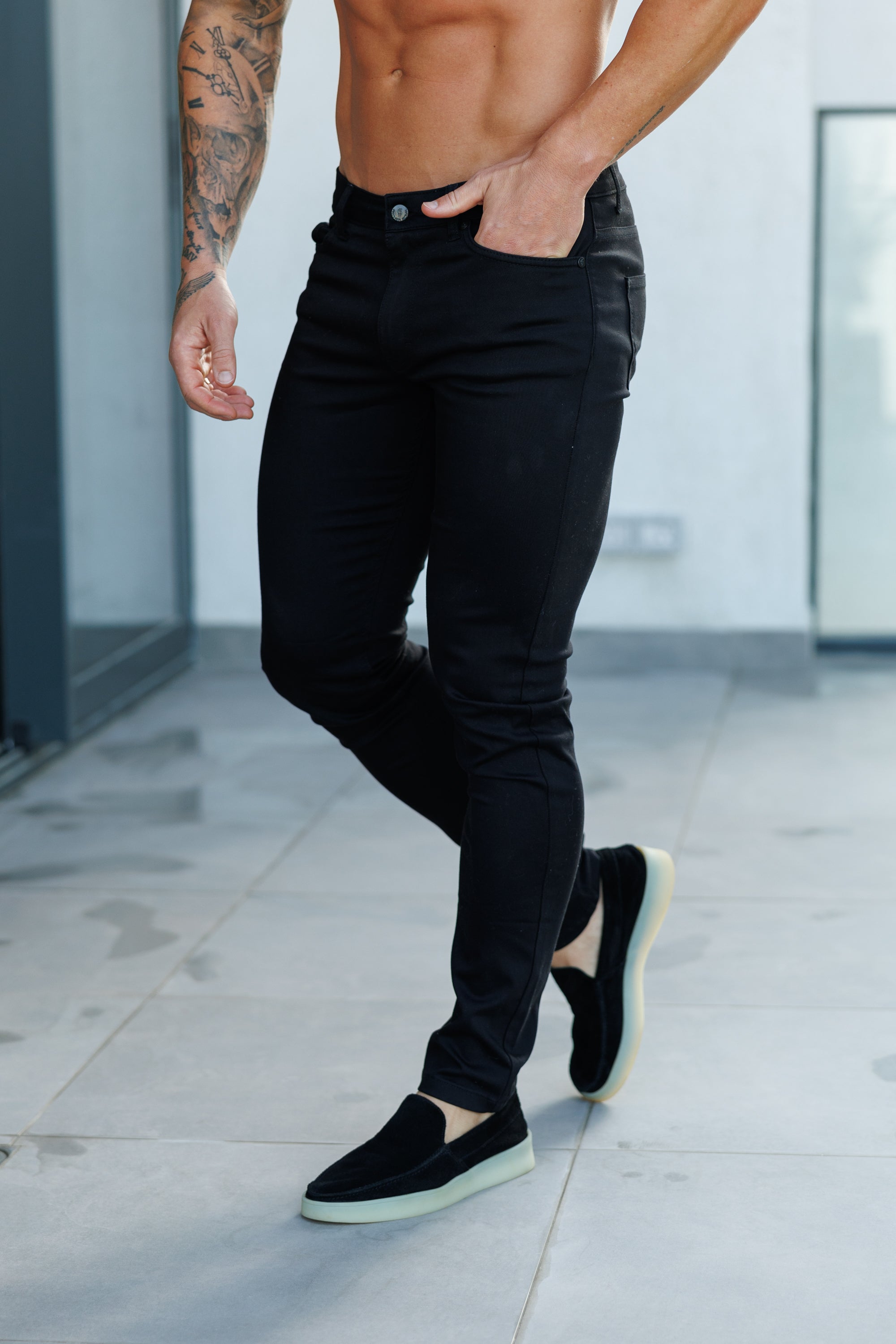 Slim Stretch Black Relaxed Sateen Trousers - FSH1302 (PRE ORDER 31ST AUGUST)