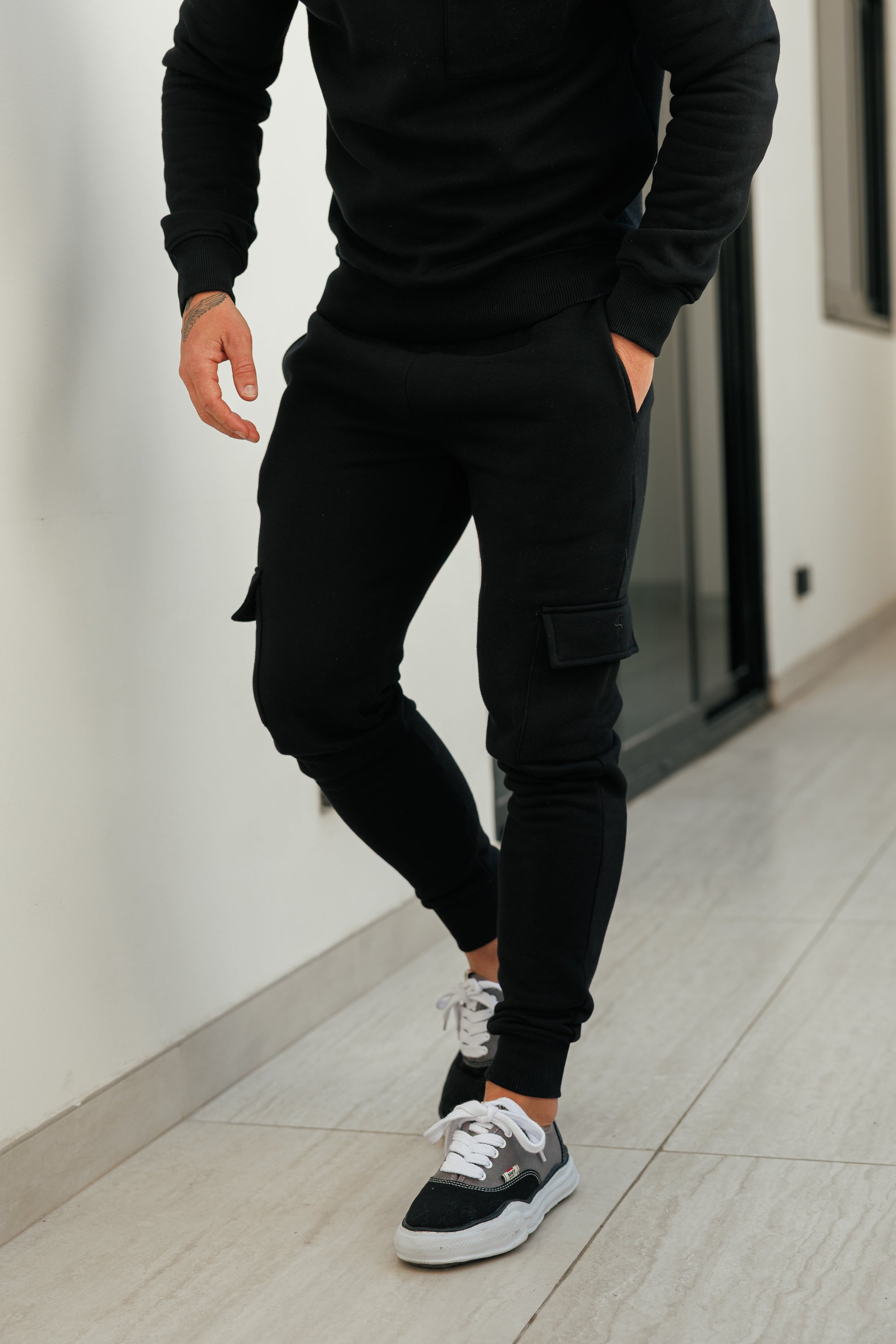 Black Cargo Tracksuit Bottoms - FSR031 (PRE ORDER 24TH AUGUST)