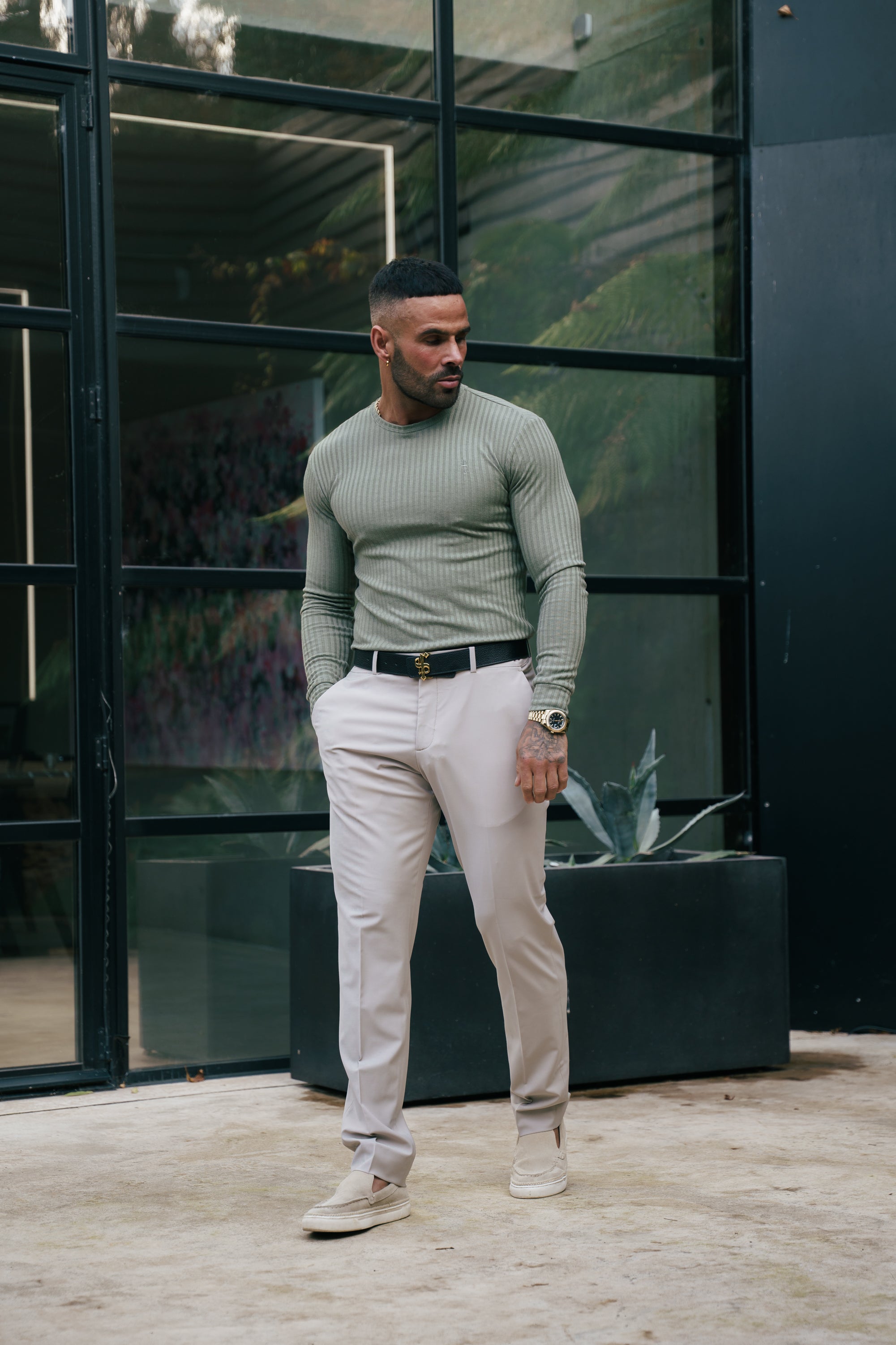 Relaxed Formal Beige Stretch Trousers - FSTR003 RELAXED
