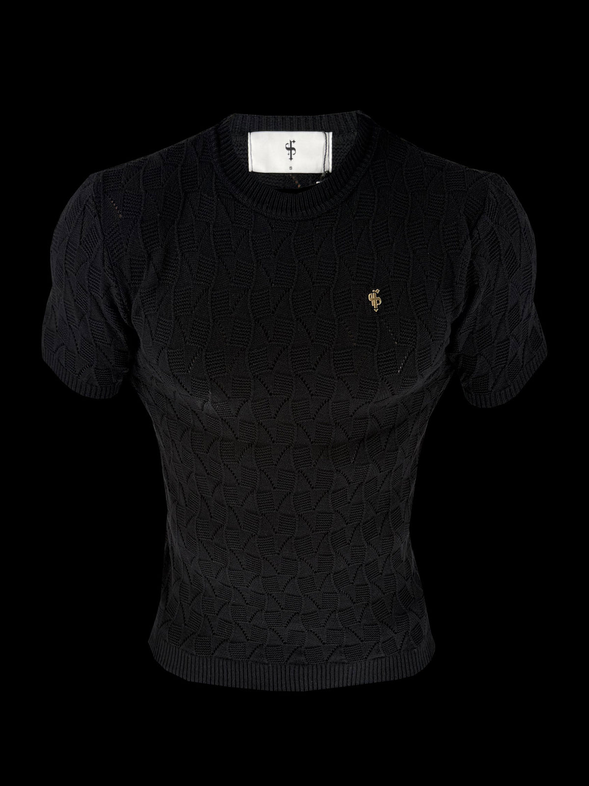 Black Wave Weave Knit Short Sleeve Sleeve T-Shirt - FSJ169