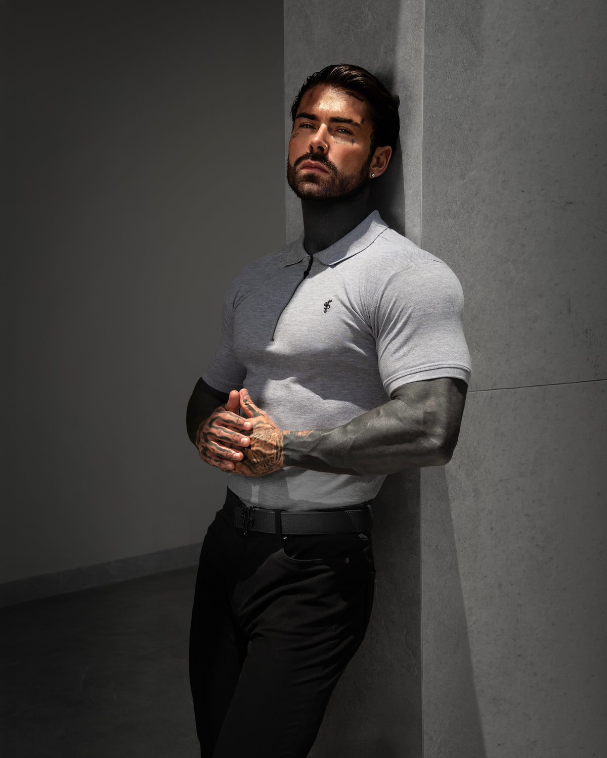 Classic Light Grey and Black Zipped Polo Shirt - FSH1534