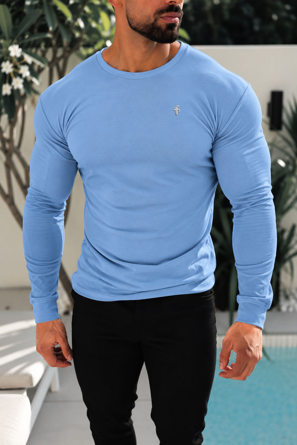 Hellblau / Silber Bambus Langarm-Shirt - FSH1682