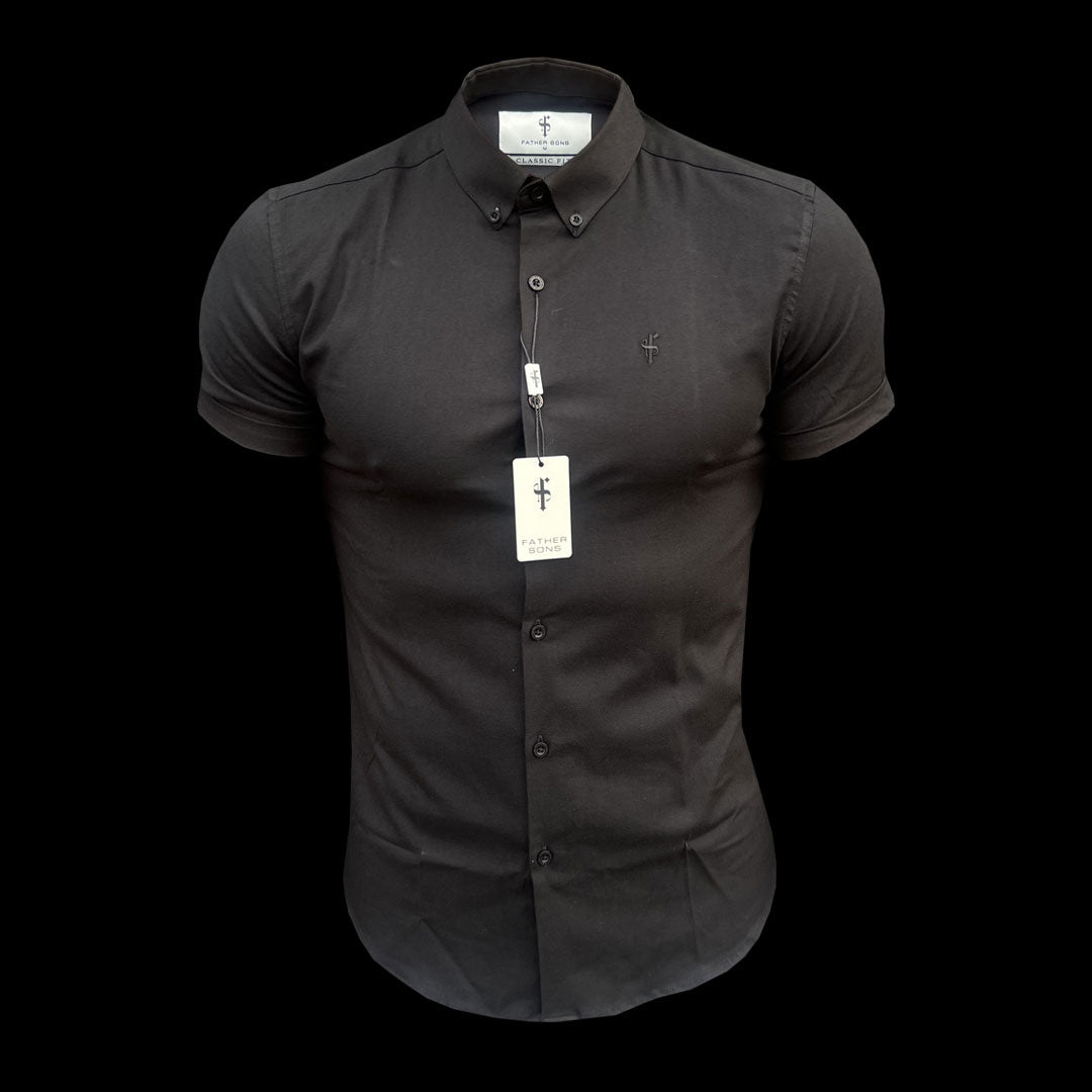 Klassisches Stretch Oxford Kurzarmhemd Schwarz - FS1013 (VORBESTELLUNG 31. MAI)