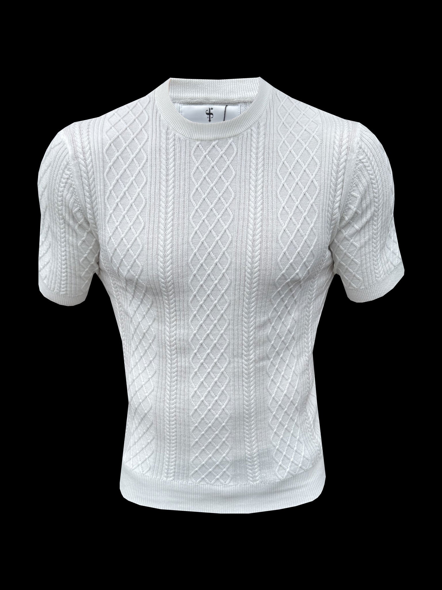 Feinstrickpullover mit Rautenmuster, cremeweiß, Kurzarm - FSA009