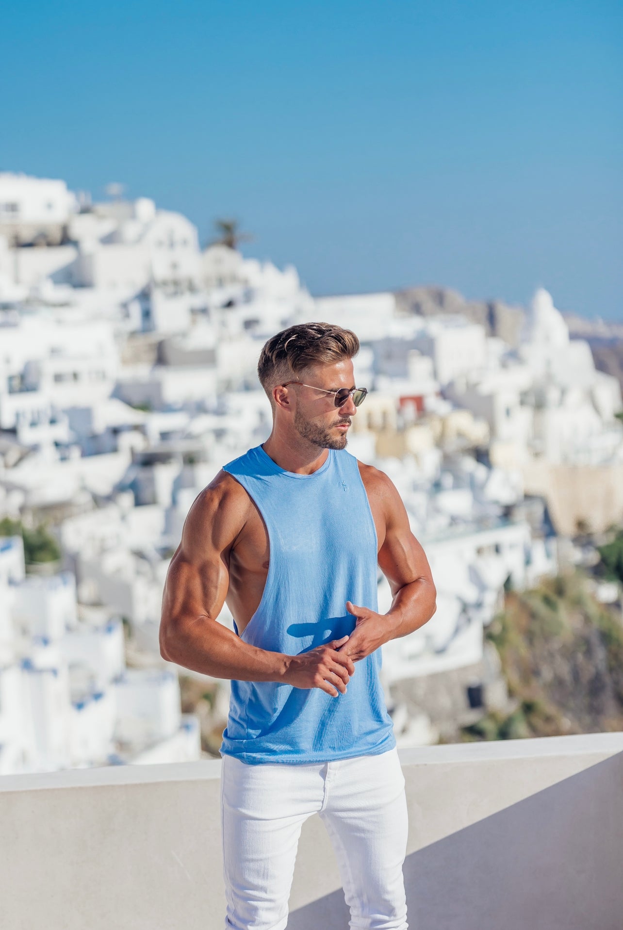 Classic Bamboo Dropped Armhole Light Blue Vest - FSH787 (PRE ORDER 11TH JUNE)