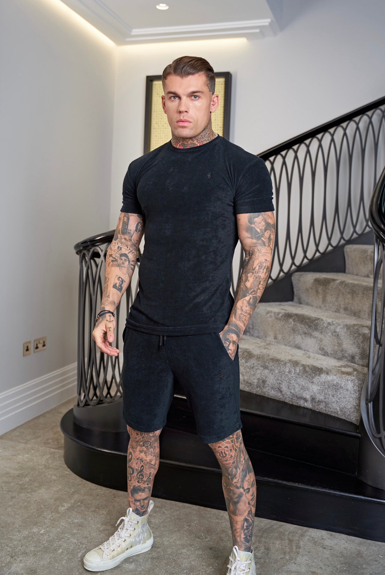 Black Towelling Crew T Shirt - FSH816 (PRE ORDER 16TH JUNE)