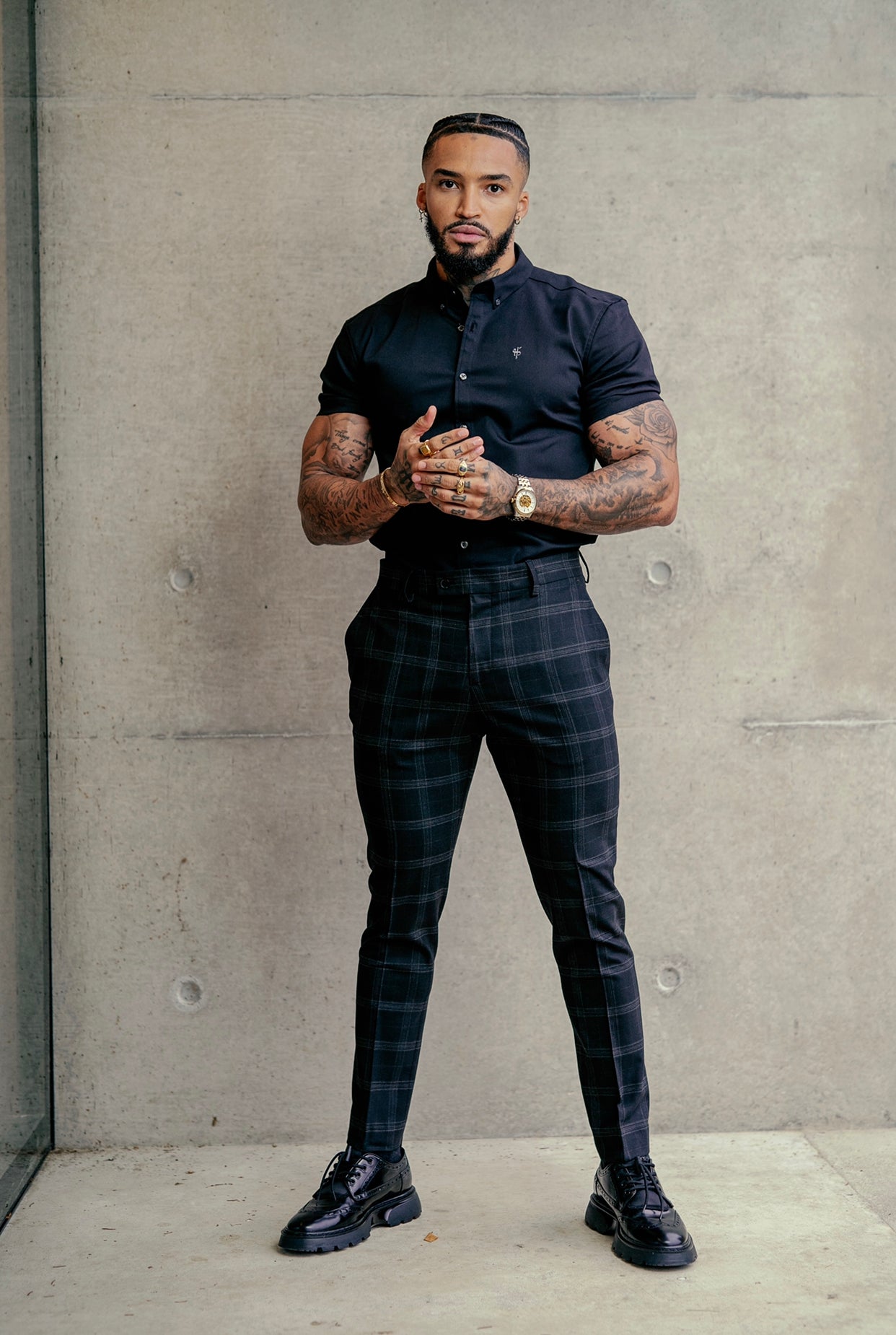 Slim Formal Large Charcoal Check Stretch Trousers