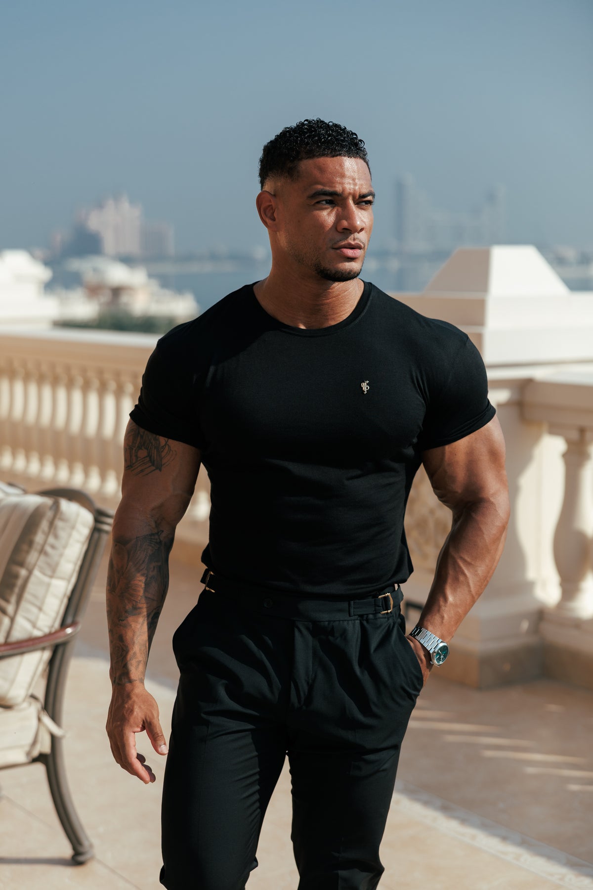 Black Bamboo Crew Tshirt with Gold Metal Emblem Decal FSH1382 (PRE ORDER 30TH OCTOBER)