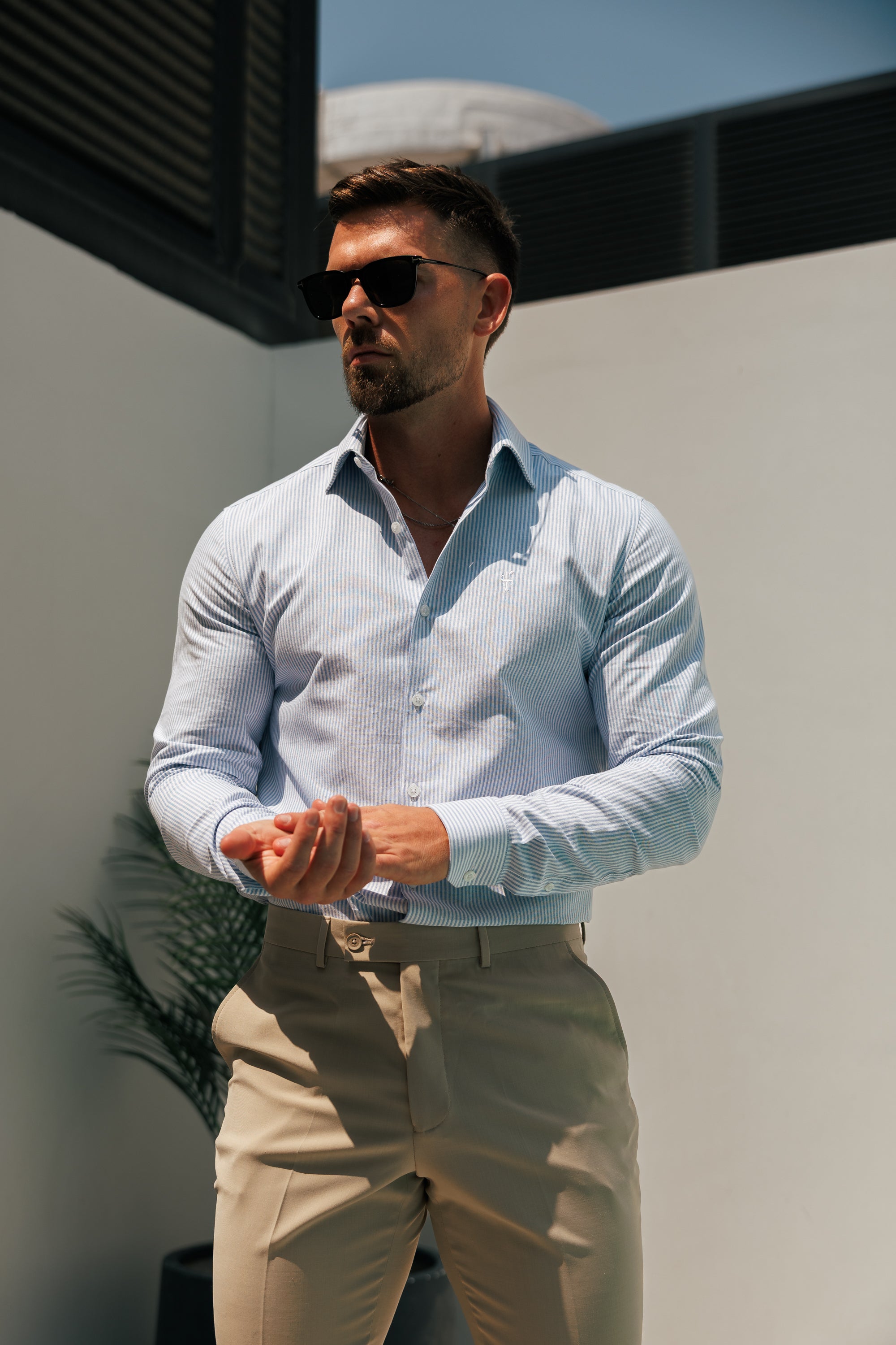 Classic Oxford Long Sleeve White / Blue Stripe with Cutaway Collar - FS1174