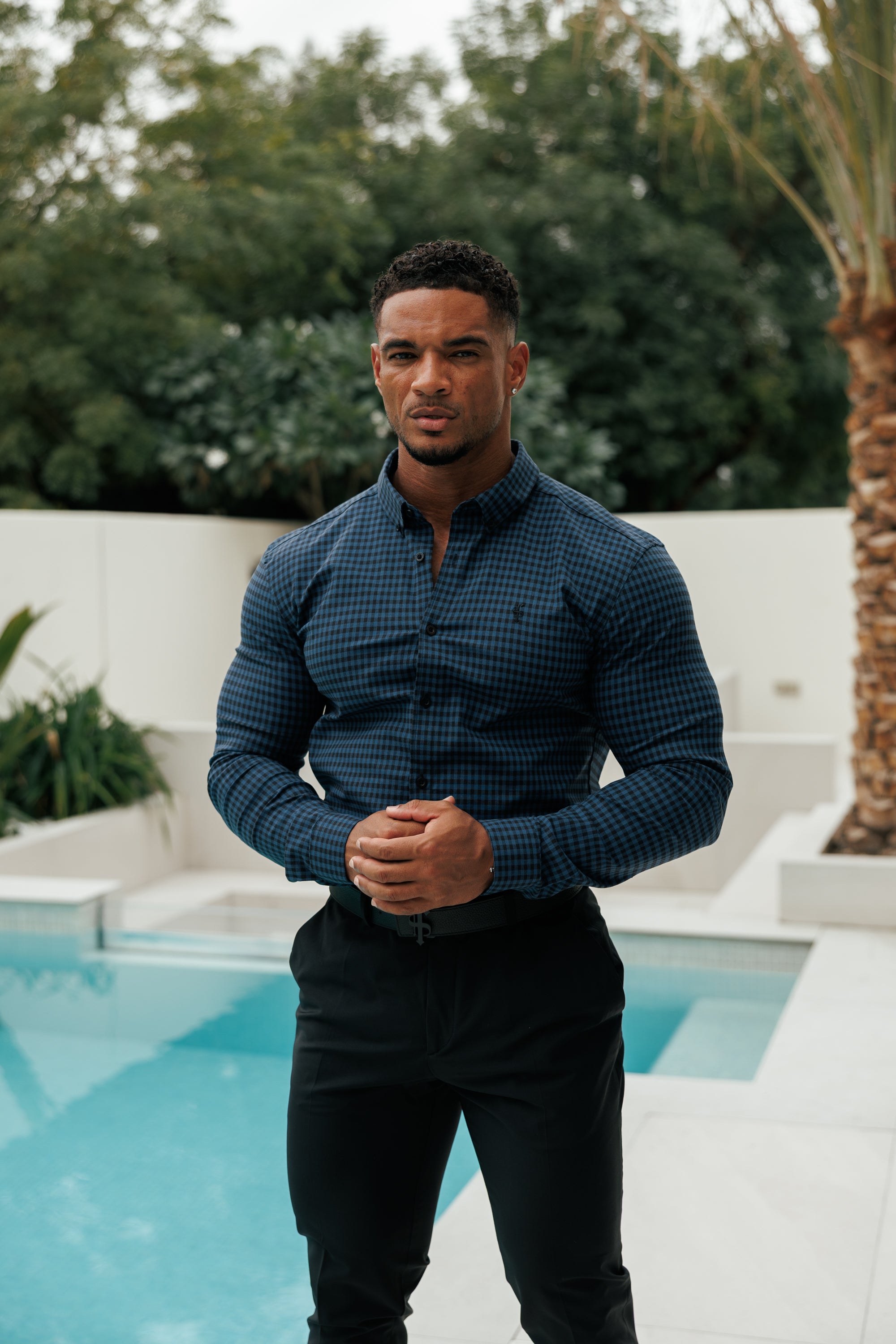 Super Slim Ultra Stretch Blau &amp; Schwarz Kariert - FS474