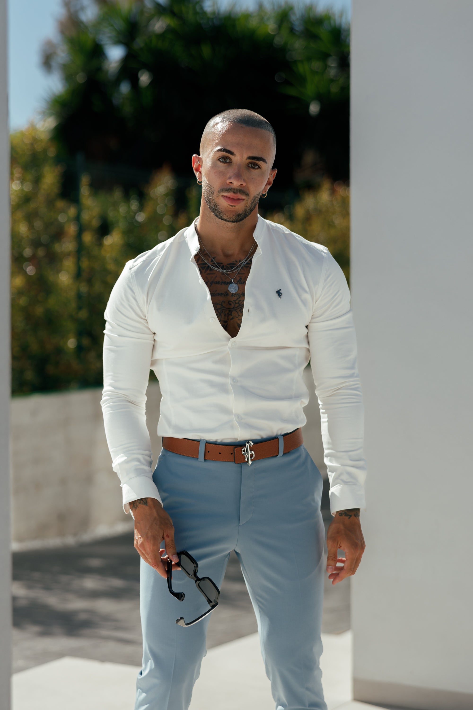 Schmale, formelle Stretchhose in Airforce-Blau - FST025