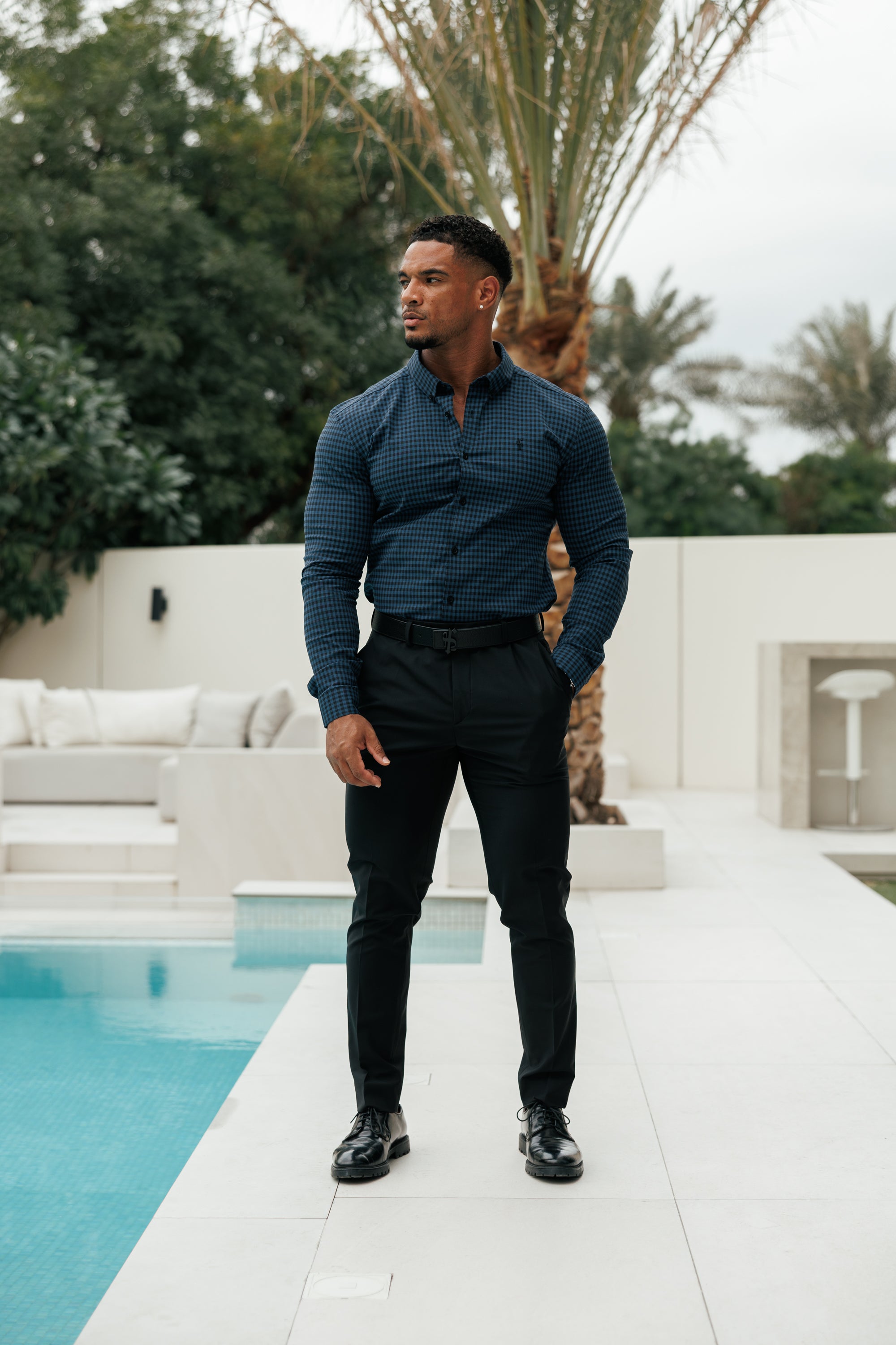Super Slim Ultra Stretch Blau &amp; Schwarz Kariert - FS474